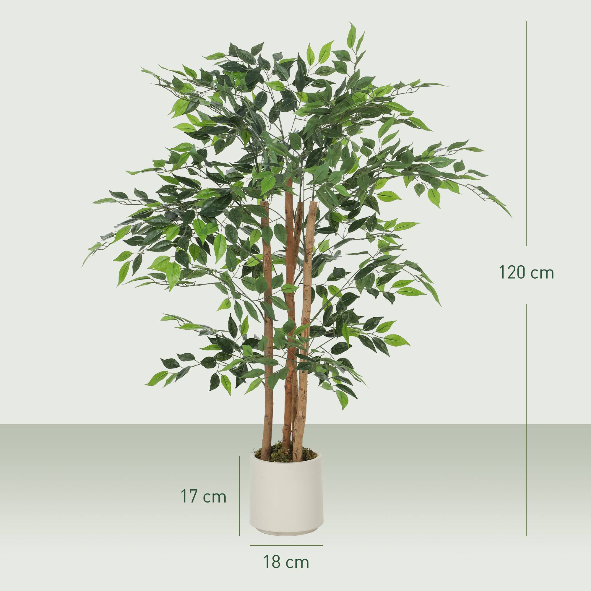 Sans Marque - Arbre artificiel de banian, plante artificielle avec tronc en bois massif, pot, pour salon, chambre, bureau, 55 x 55 x 120 cm, vert - Image 5