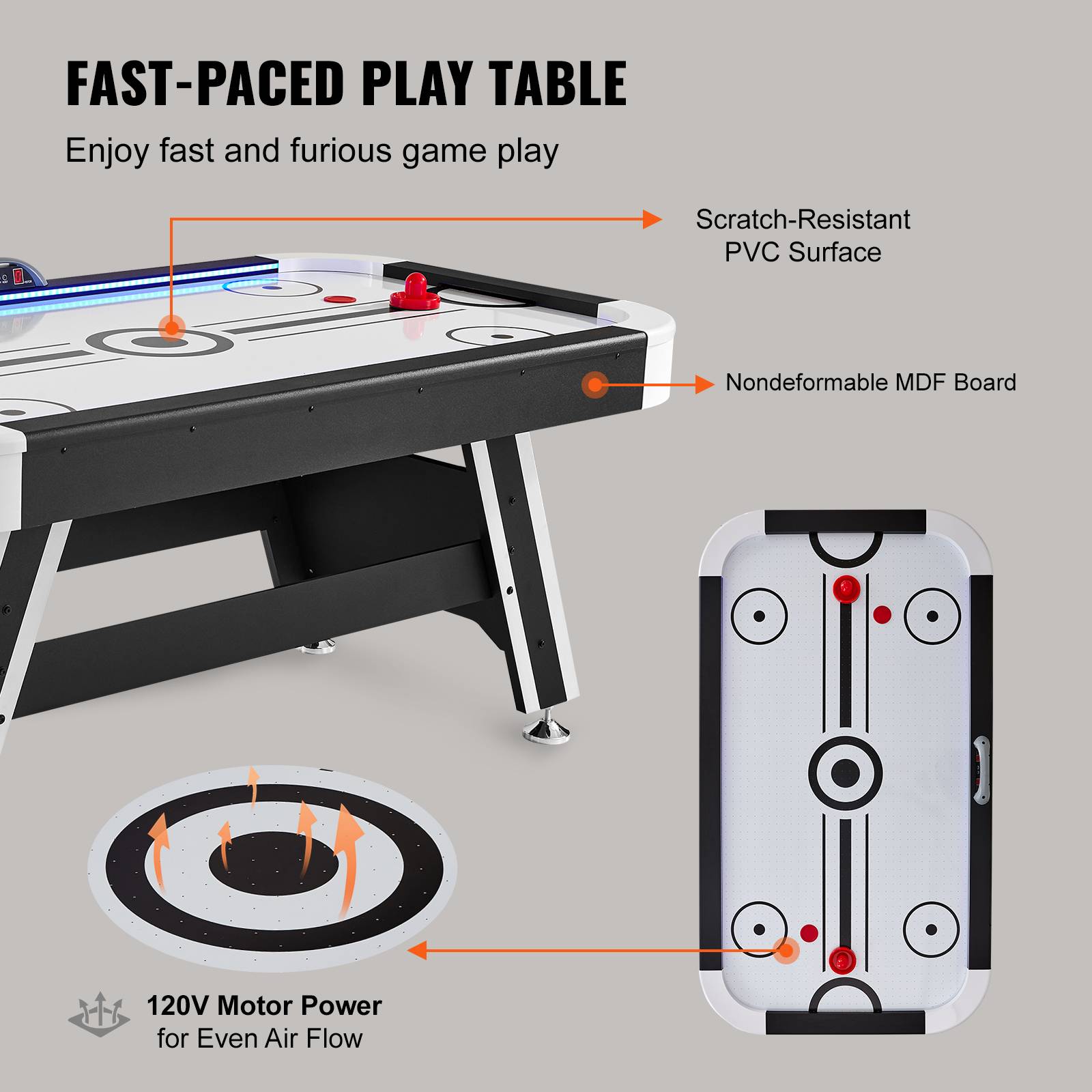 VEVOR Table air hockey 183 cm, score électronique LED. 2 palets, poussoirs. Intérieur. - Image 3