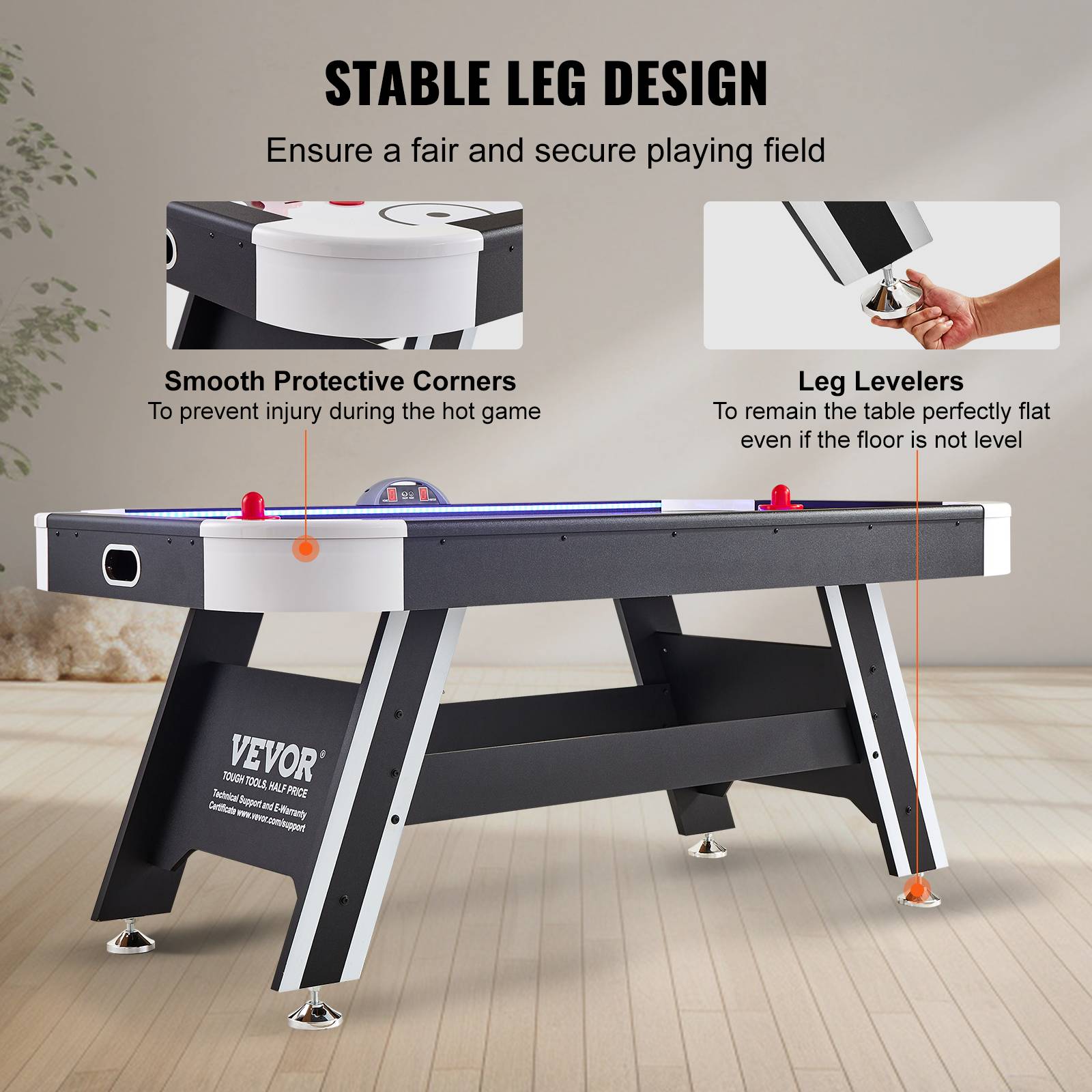 VEVOR Table air hockey 183 cm, score électronique LED. 2 palets, poussoirs. Intérieur. - Image 4