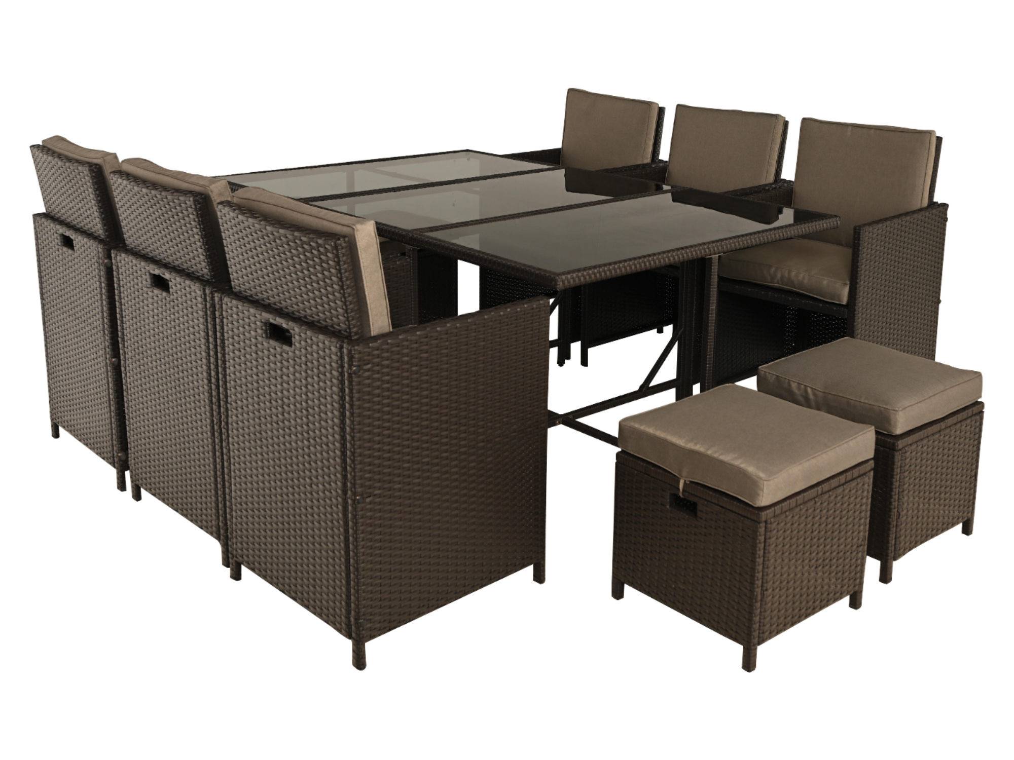 Best Mobilier - Tao - salon de jardin encastrable 10 places - résine tressée marron - coussins taupe - plateau en verre + housse de protection - Best Mobilier - Image 1