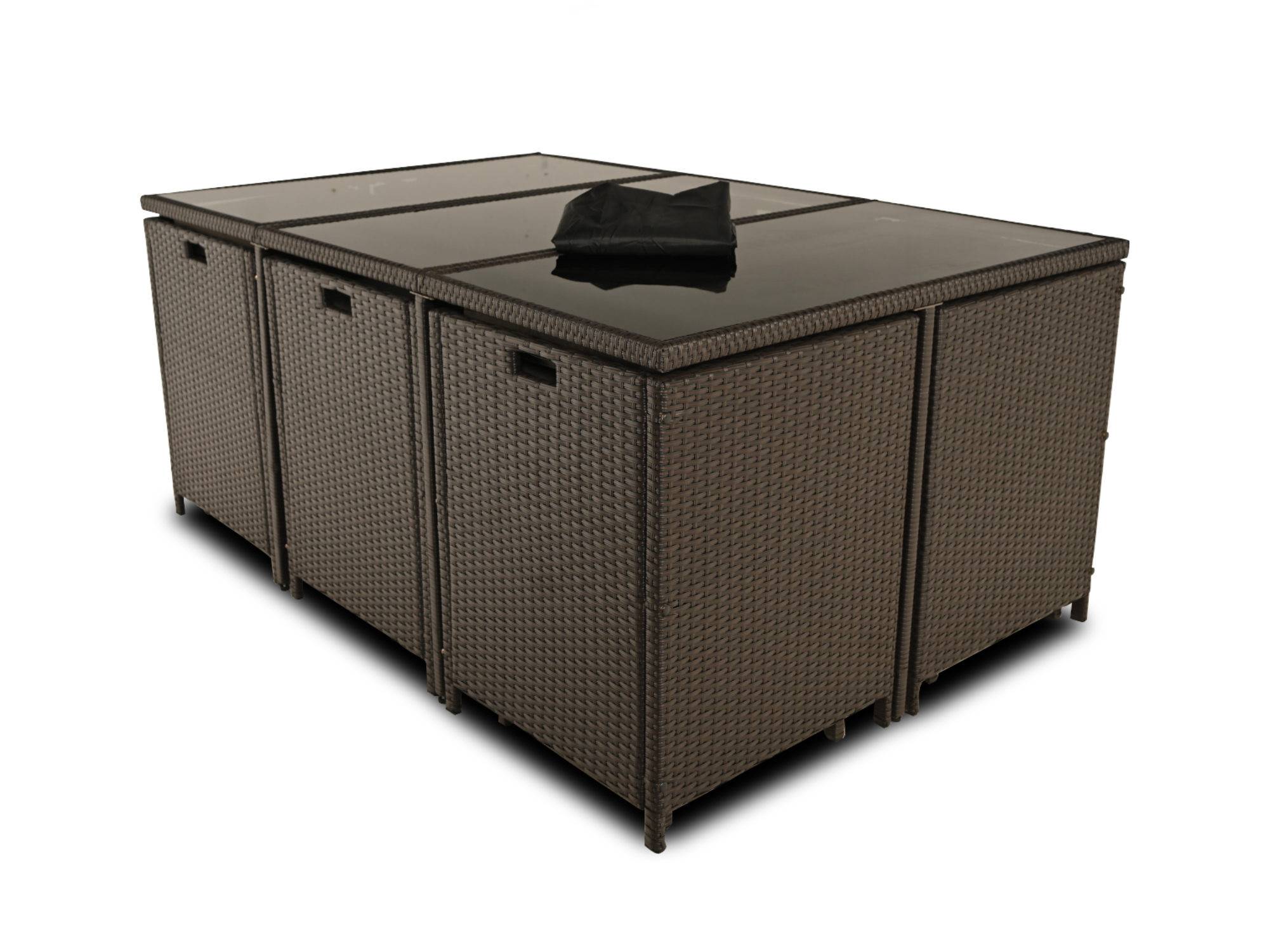 Best Mobilier - Tao - salon de jardin encastrable 10 places - résine tressée marron - coussins taupe - plateau en verre + housse de protection - Best Mobilier - Image 5