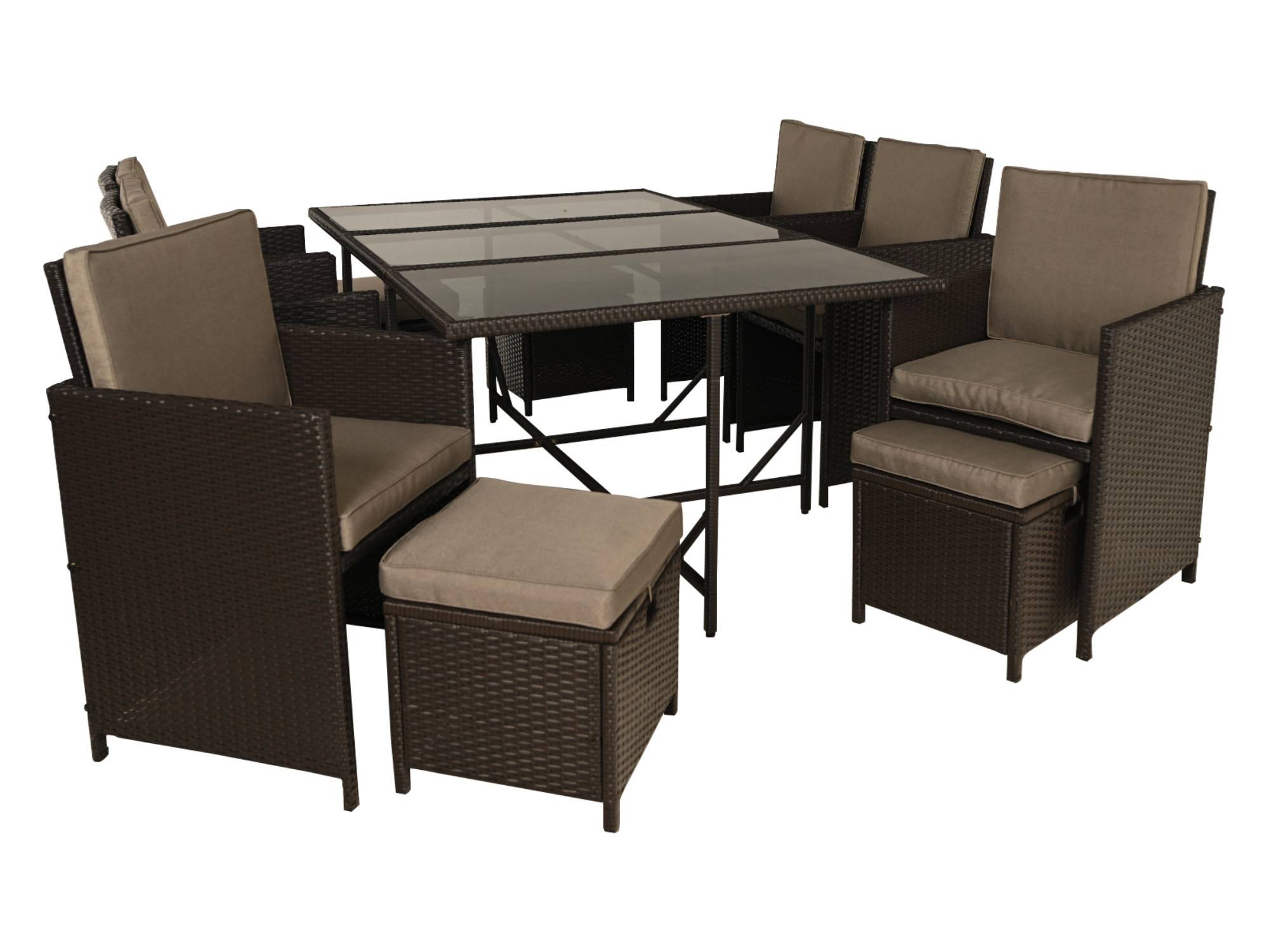 Best Mobilier - Tao - salon de jardin encastrable 10 places - résine tressée marron - coussins taupe - plateau en verre + housse de protection - Best Mobilier - Image 3
