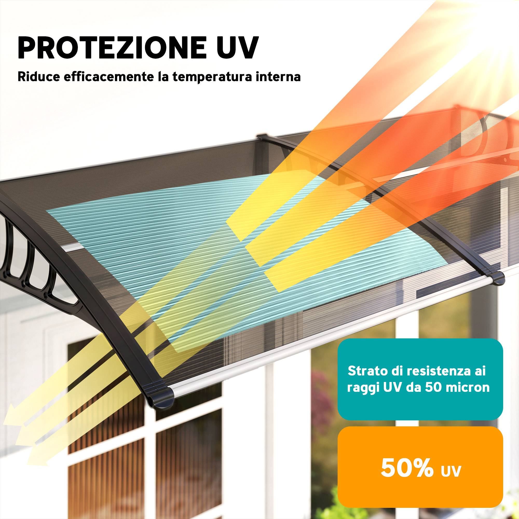 Auvent double polycarbonate extérieur protection porte fenêtre 200x96 cm marron - ComfortXL Outdoor Living - Image 6