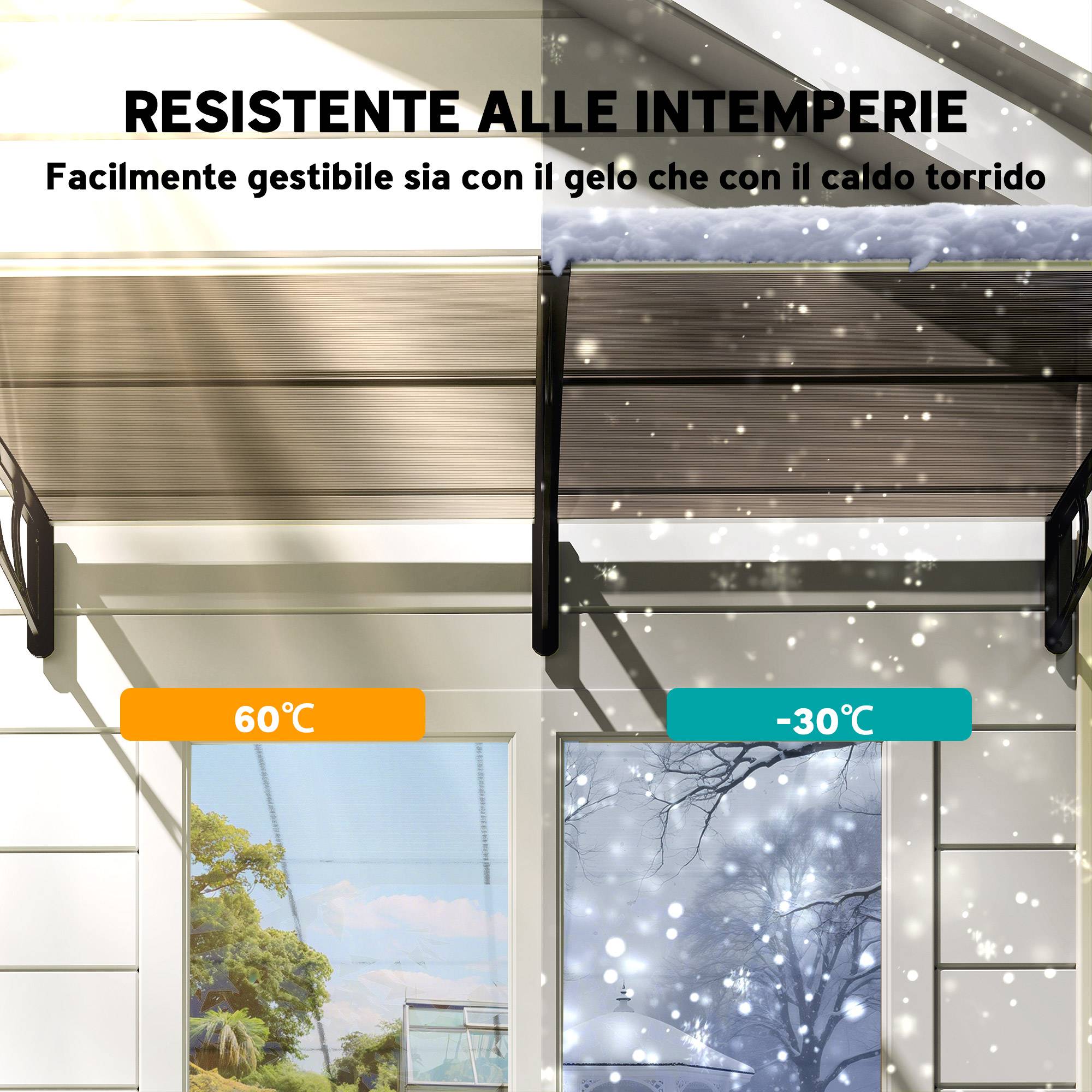 Auvent double polycarbonate extérieur protection porte fenêtre 200x96 cm marron - ComfortXL Outdoor Living - Image 8