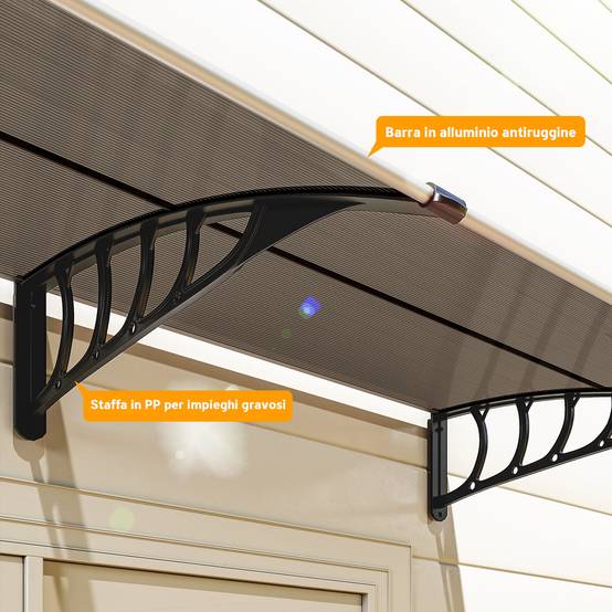 Auvent double polycarbonate extérieur protection porte fenêtre 200x96 cm marron - ComfortXL Outdoor Living - Image 10