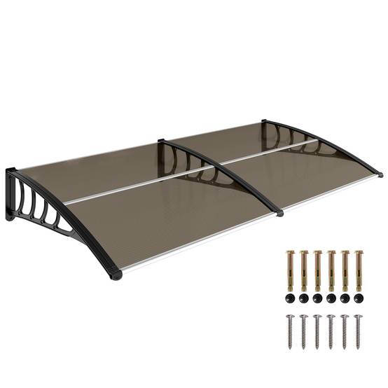 Auvent double polycarbonate extérieur protection porte fenêtre 200x96 cm marron - ComfortXL Outdoor Living - Image 1