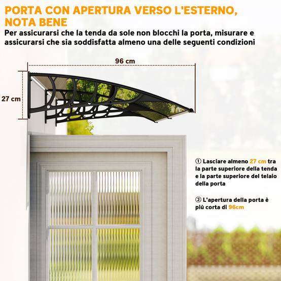 Auvent double polycarbonate extérieur protection porte fenêtre 200x96 cm marron - ComfortXL Outdoor Living - Image 9