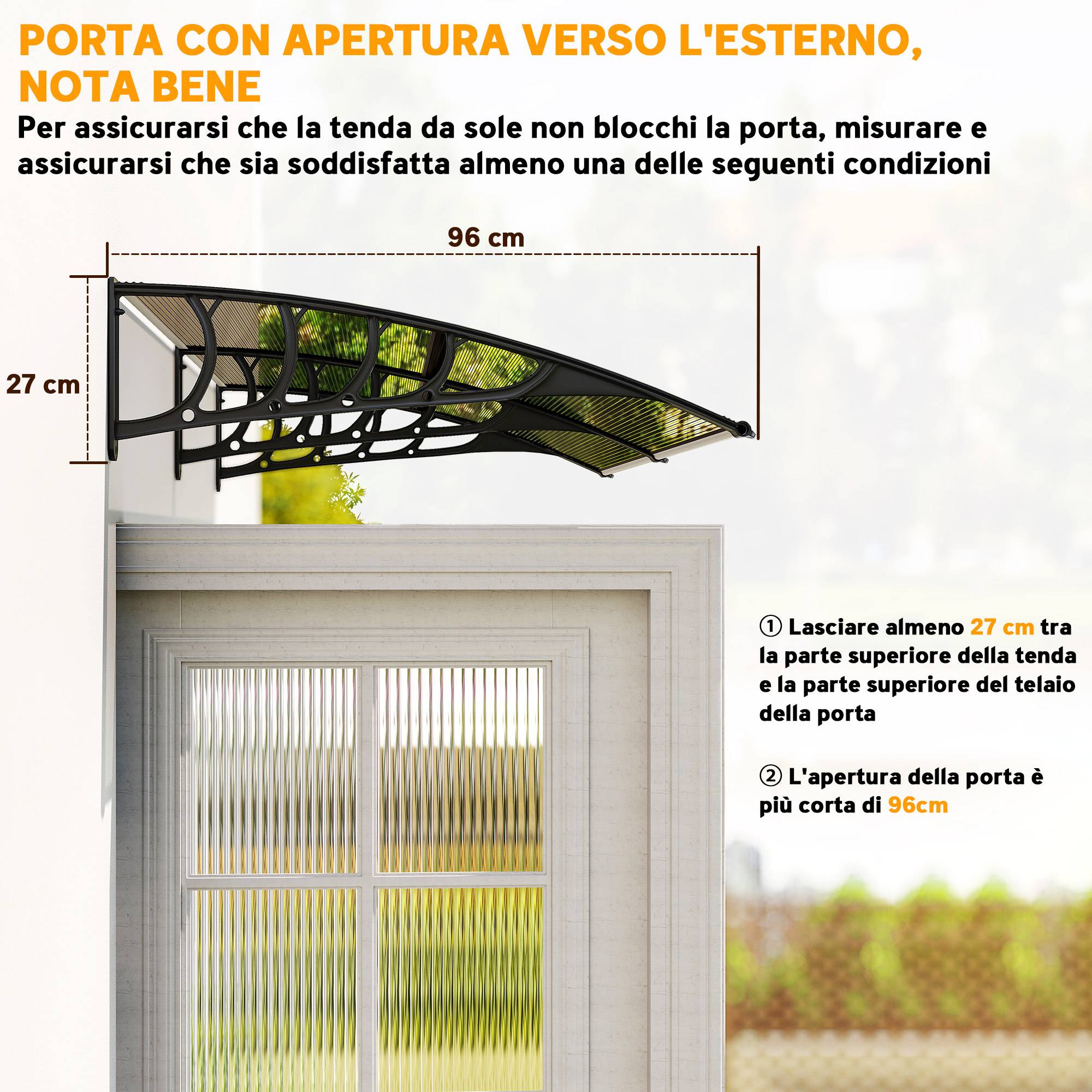 Auvent double polycarbonate extérieur protection porte fenêtre 200x96 cm marron - ComfortXL Outdoor Living - Image 9