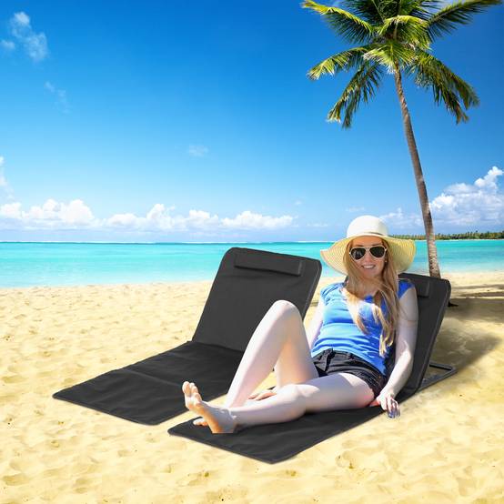 Lot 2 matelas de plage en acier avec dossier inclinable 134x48x45cm noir - ComfortXL Outdoor Living - Image 3