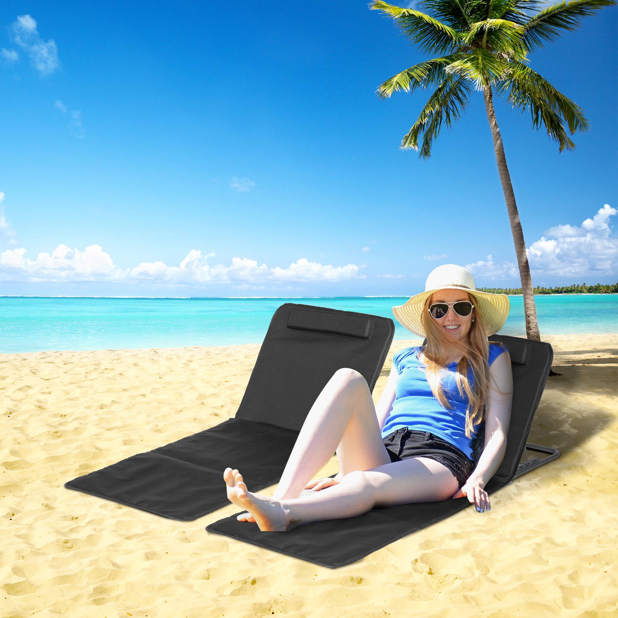 Lot 2 matelas de plage en acier avec dossier inclinable 134x48x45cm noir - ComfortXL Outdoor Living - Image 3