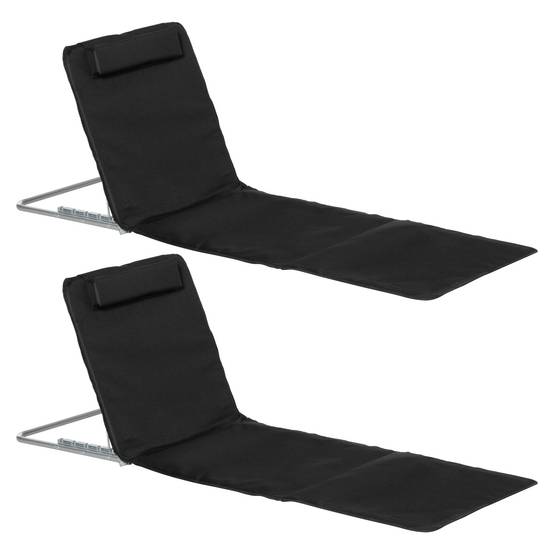 Lot 2 matelas de plage en acier avec dossier inclinable 134x48x45cm noir - ComfortXL Outdoor Living - Image 1