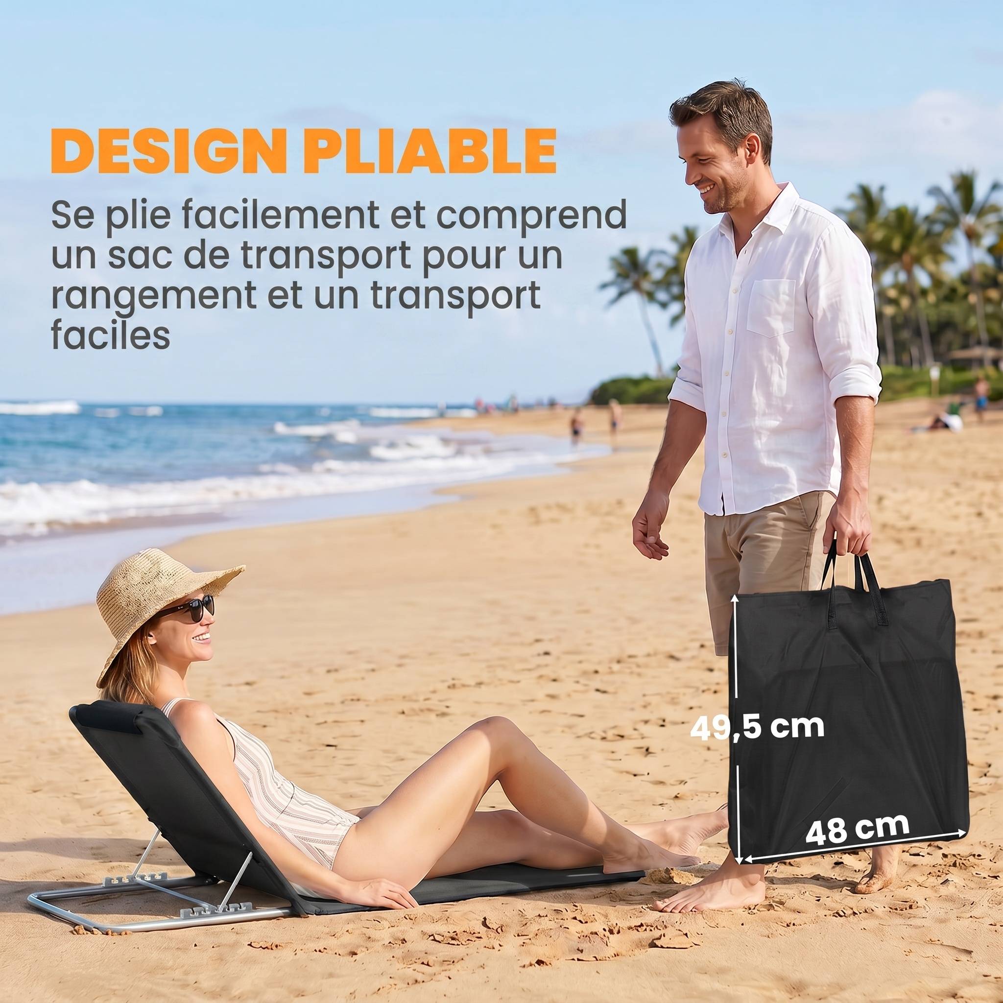Lot 2 matelas de plage en acier avec dossier inclinable 134x48x45cm noir - ComfortXL Outdoor Living - Image 8