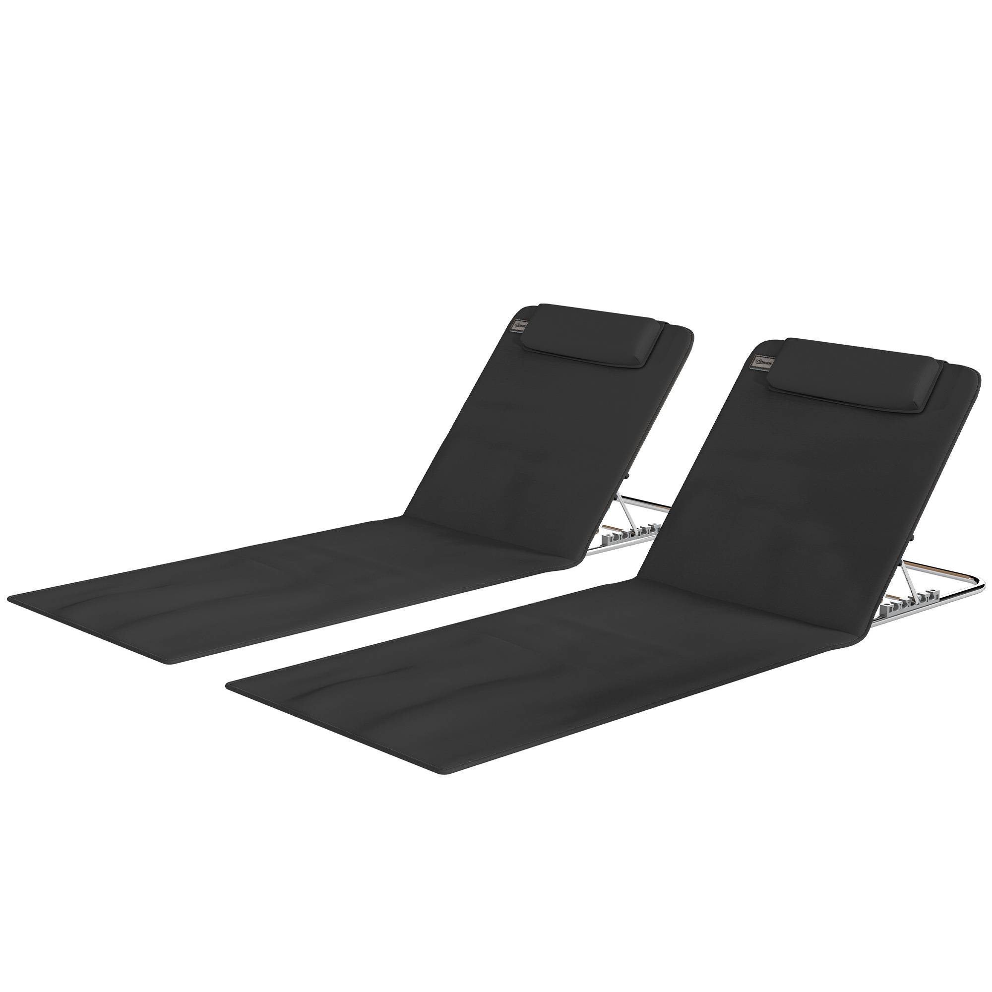 Lot 2 matelas de plage en acier avec dossier inclinable 134x48x45cm noir - ComfortXL Outdoor Living - Image 2