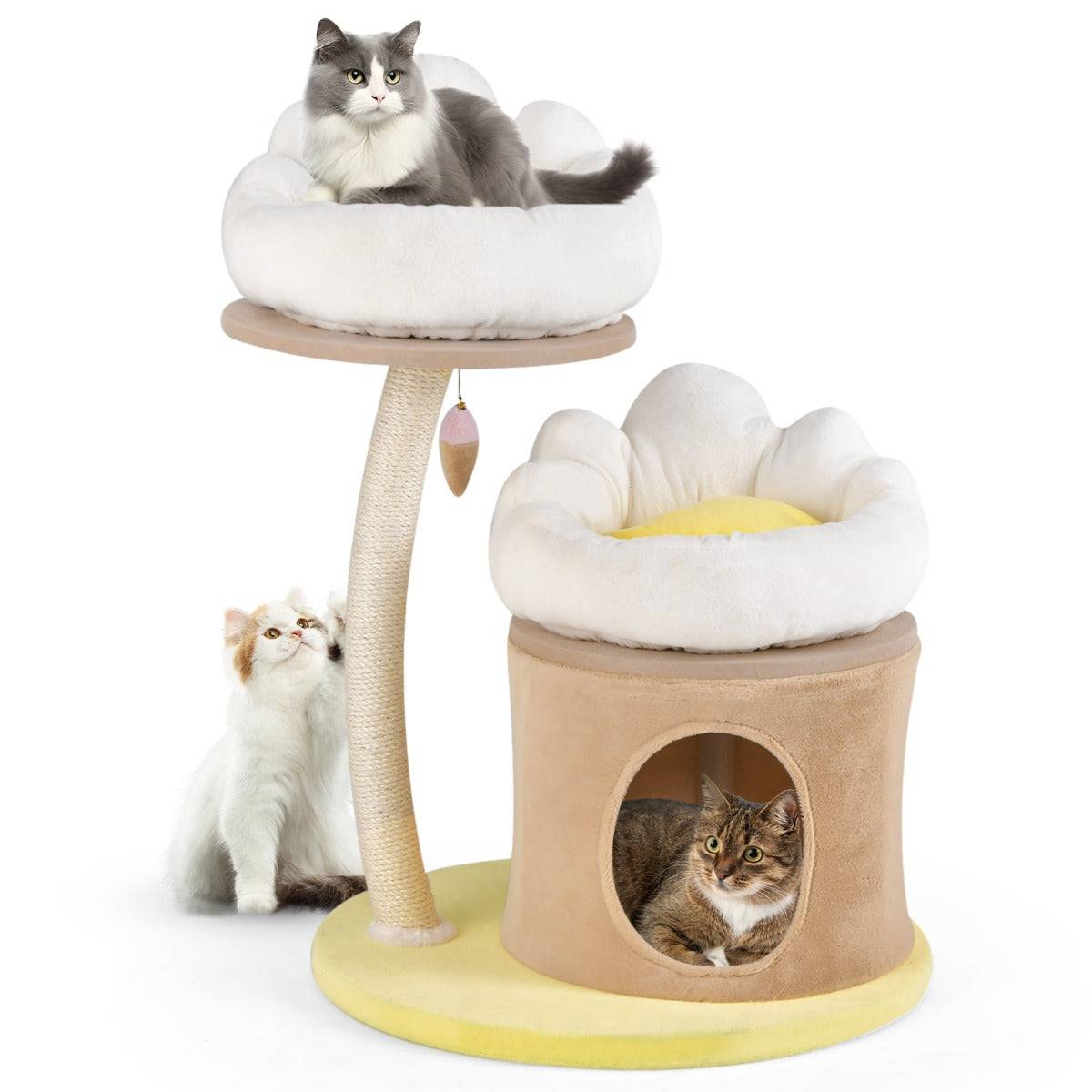 Helloshop26 - Arbre à chat de 83 cm tour à chat intérieur à plusieurs niveaux avec condo poteau à gratter en sisal blanc - Image 1