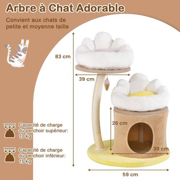 Helloshop26 - Arbre à chat de 83 cm tour à chat intérieur à plusieurs niveaux avec condo poteau à gratter en sisal blanc - Image 3