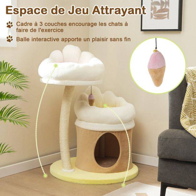 Helloshop26 - Arbre à chat de 83 cm tour à chat intérieur à plusieurs niveaux avec condo poteau à gratter en sisal blanc - Image 2