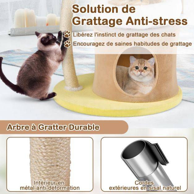 Helloshop26 - Arbre à chat de 83 cm tour à chat intérieur à plusieurs niveaux avec condo poteau à gratter en sisal blanc - Image 4