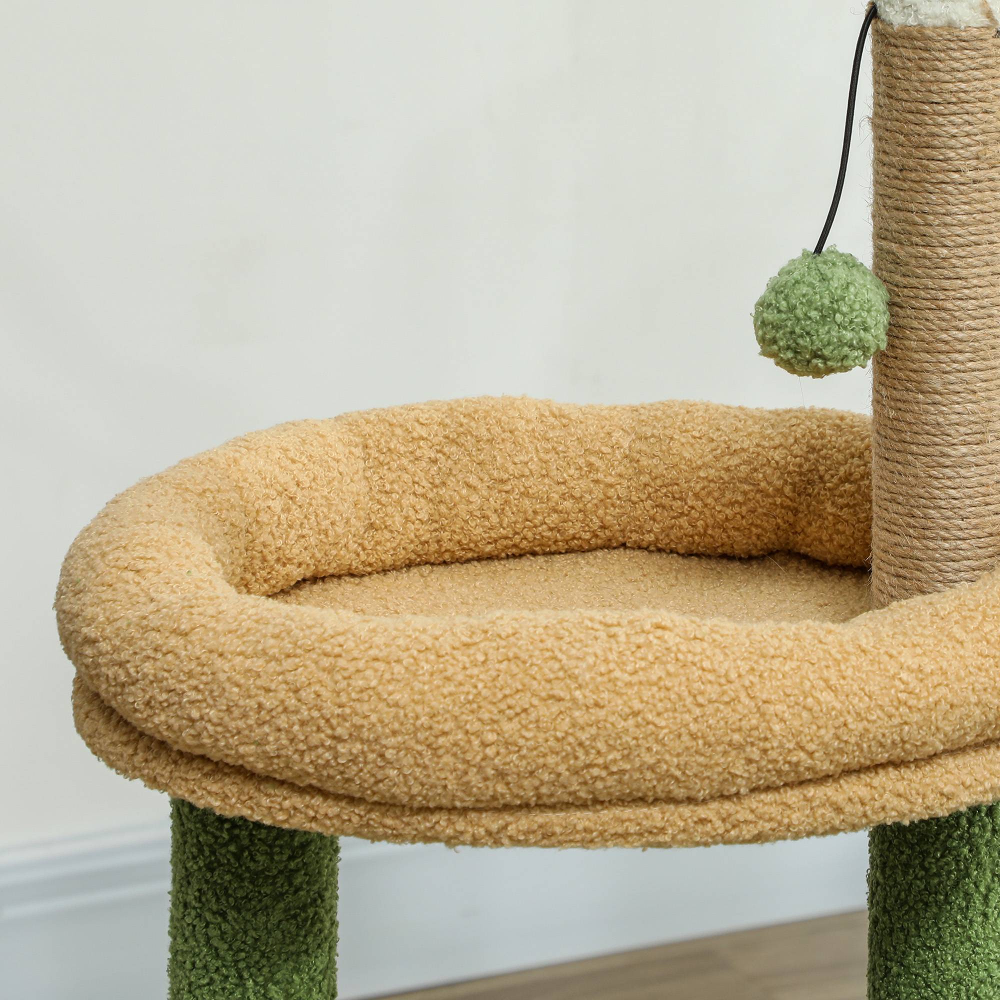 Arbre à chat design palmier bois velours pour chats griffoir jute et jeux 98cm vert - ComfortXL Outdoor Living - Image 10