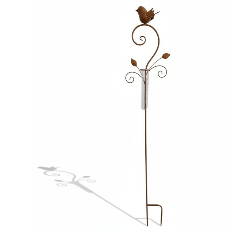 La Grande Prairie - Pluviomètre à planter oiseau fer rouile 16x7x101cm - Image 2