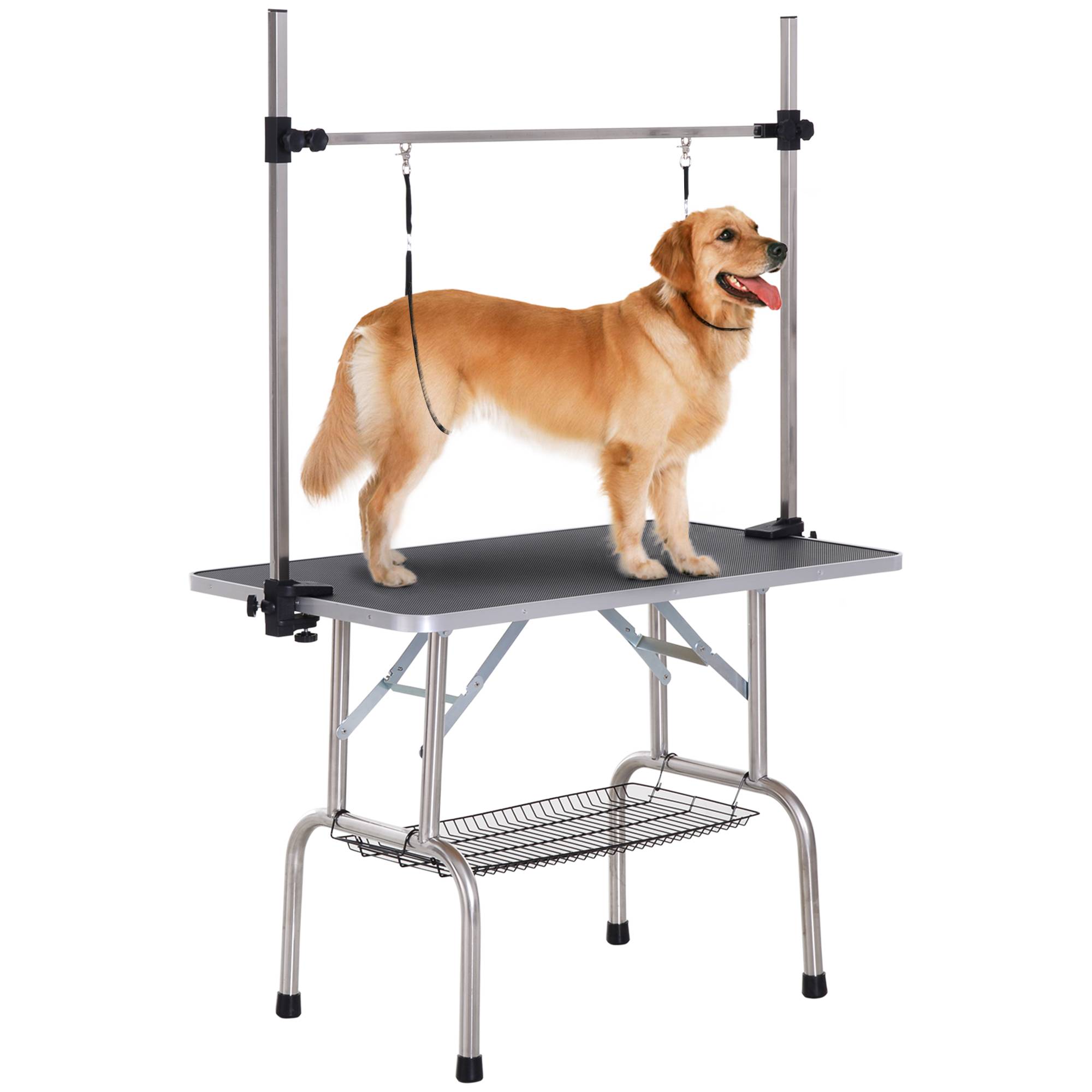 Sans Marque - Table de toilettage réglable pliable, panier sous-table, pour chiens/chats jusqu'à 100 kg, Noir - Image 1