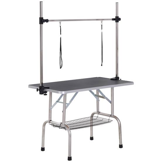 Sans Marque - Table de toilettage réglable pliable, panier sous-table, pour chiens/chats jusqu'à 100 kg, Noir - Image 2