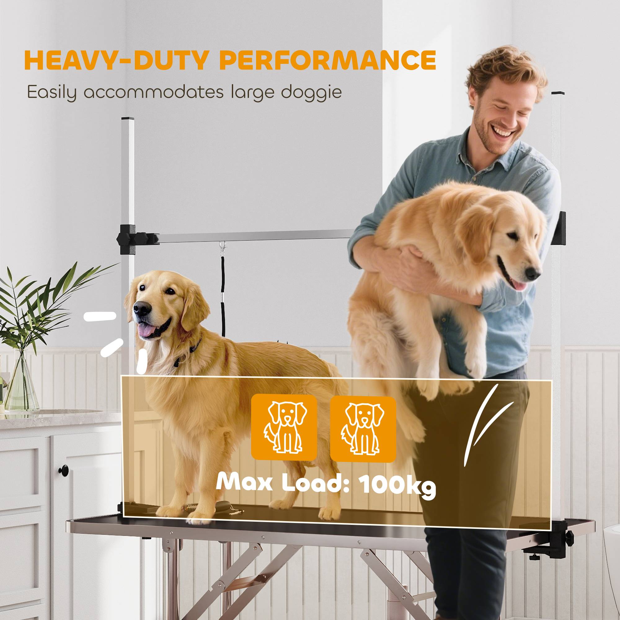 Sans Marque - Table de toilettage réglable pliable, panier sous-table, pour chiens/chats jusqu'à 100 kg, Noir - Image 7
