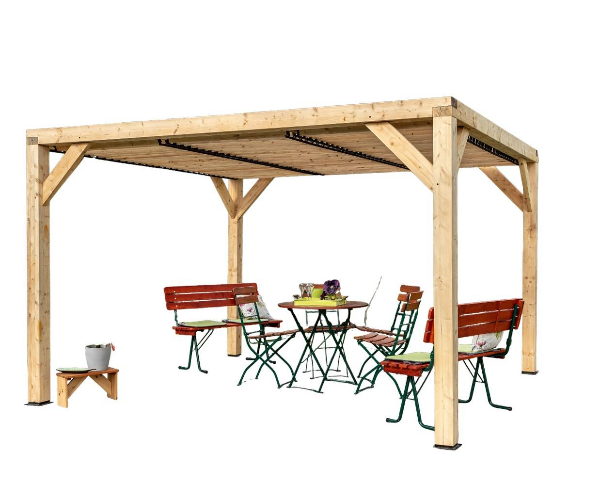 Habrita - Auvent VENETO bois + ventelles toit - 10,57 m2 - dimensions 3,39 m x 3,12 m Habrita - Image 1