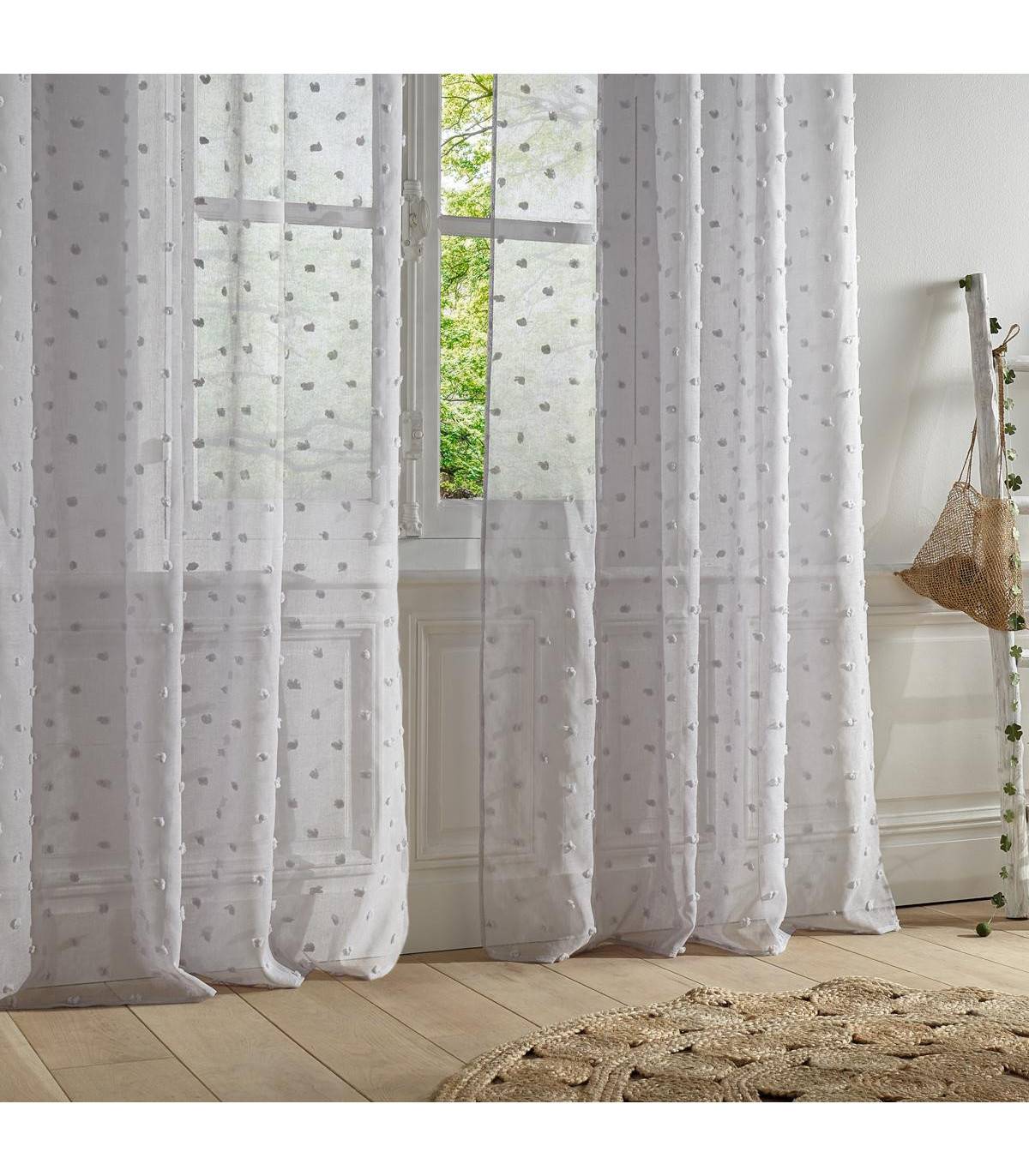 Voilage à œillets Gris motif petits pompons 140 x 240 cm - Image 4