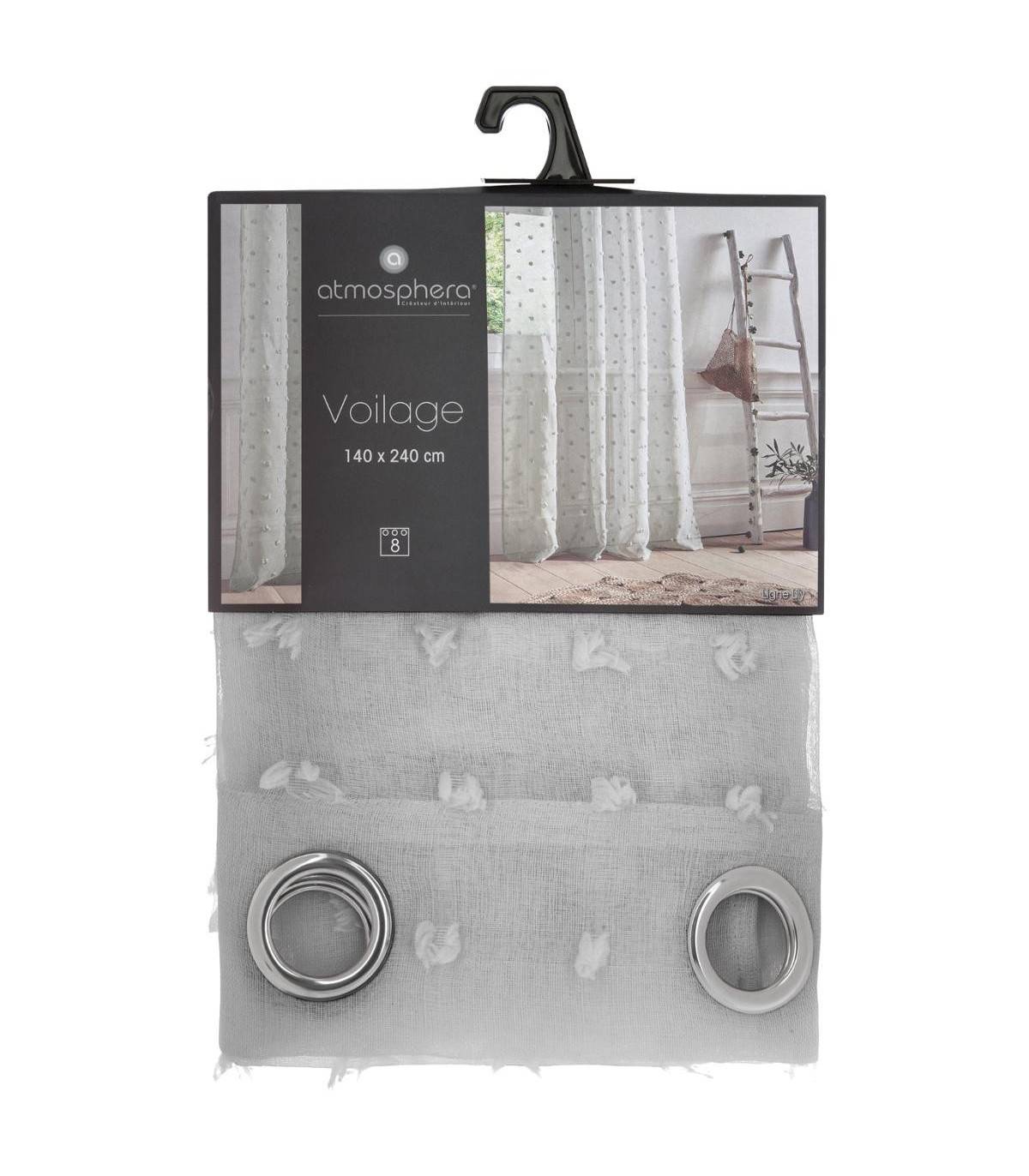 Voilage à œillets Gris motif petits pompons 140 x 240 cm - Image 2
