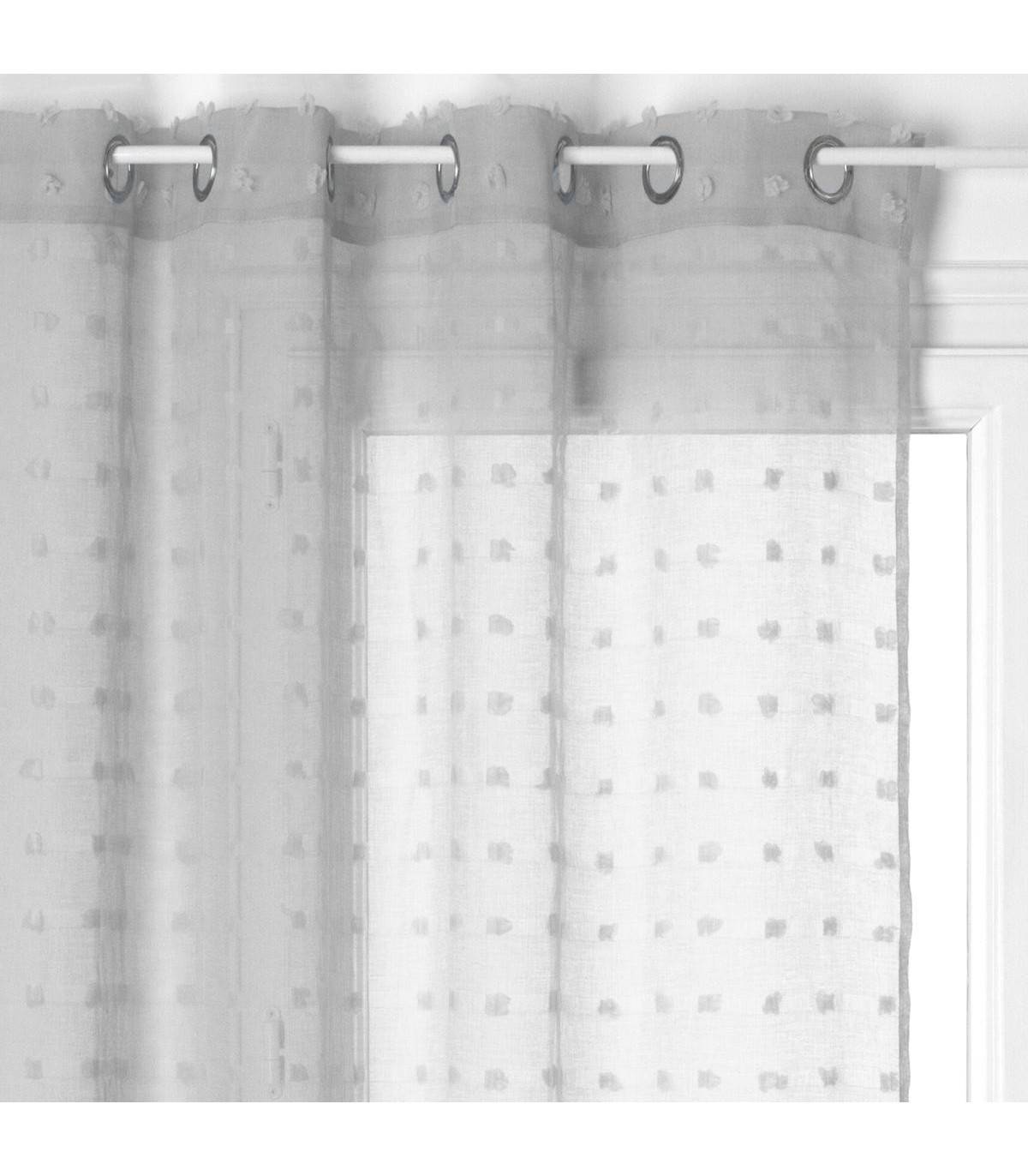 Voilage à œillets Gris motif petits pompons 140 x 240 cm - Image 1