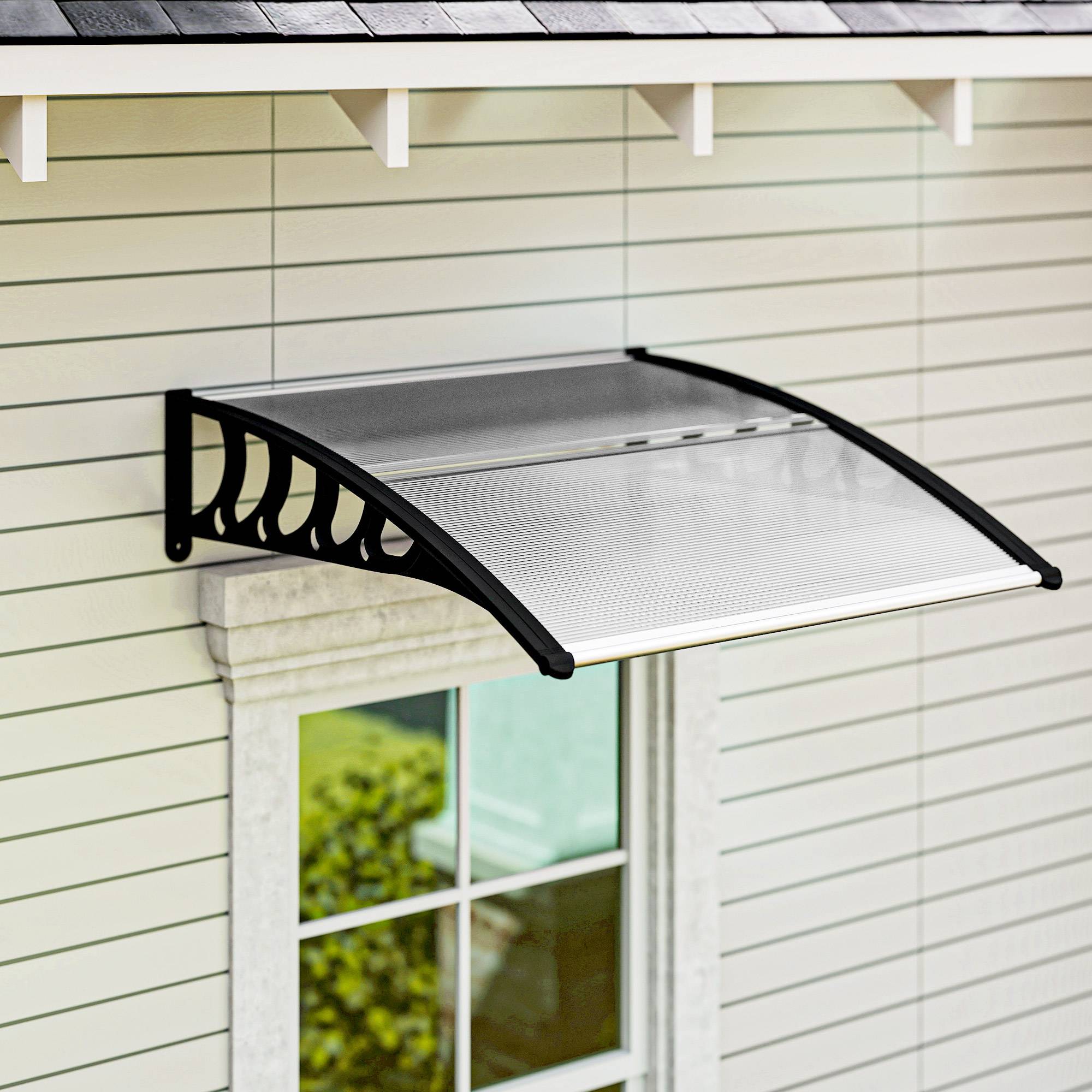 Store de porte et fenêtre 103 x 96,5 cm avec panneaux en polycarbonate et bande d'aluminium transparent - Image 4