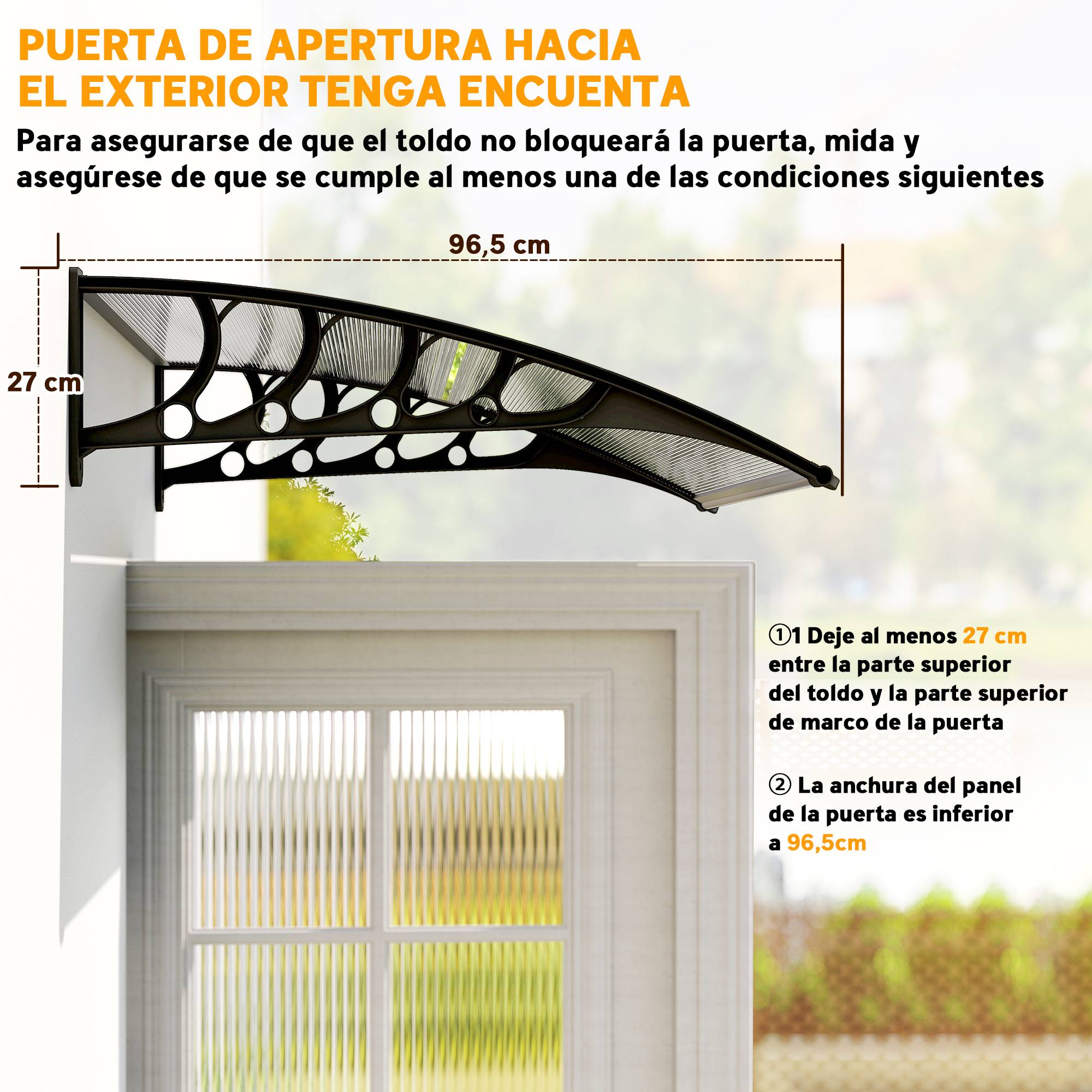 Store de porte et fenêtre 103 x 96,5 cm avec panneaux en polycarbonate et bande d'aluminium transparent - Image 9