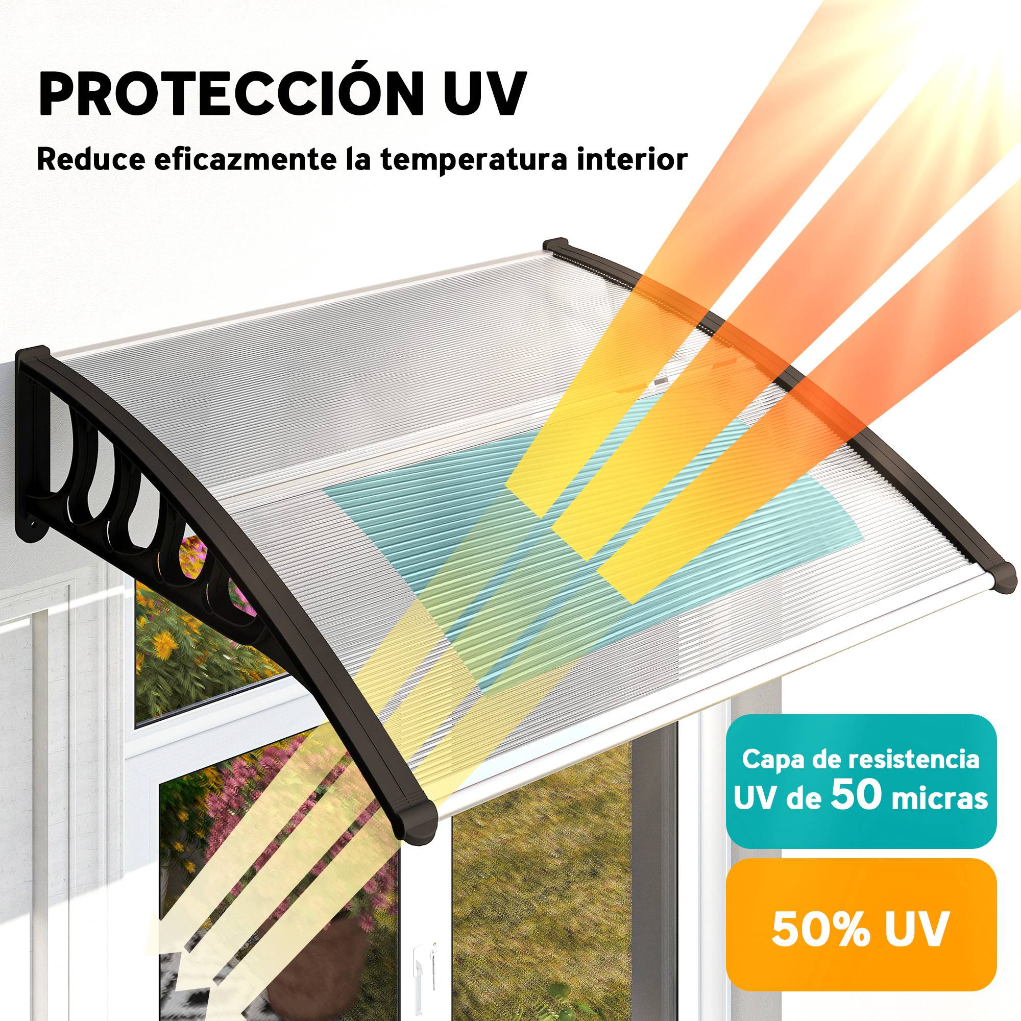 Store de porte et fenêtre 103 x 96,5 cm avec panneaux en polycarbonate et bande d'aluminium transparent - Image 6