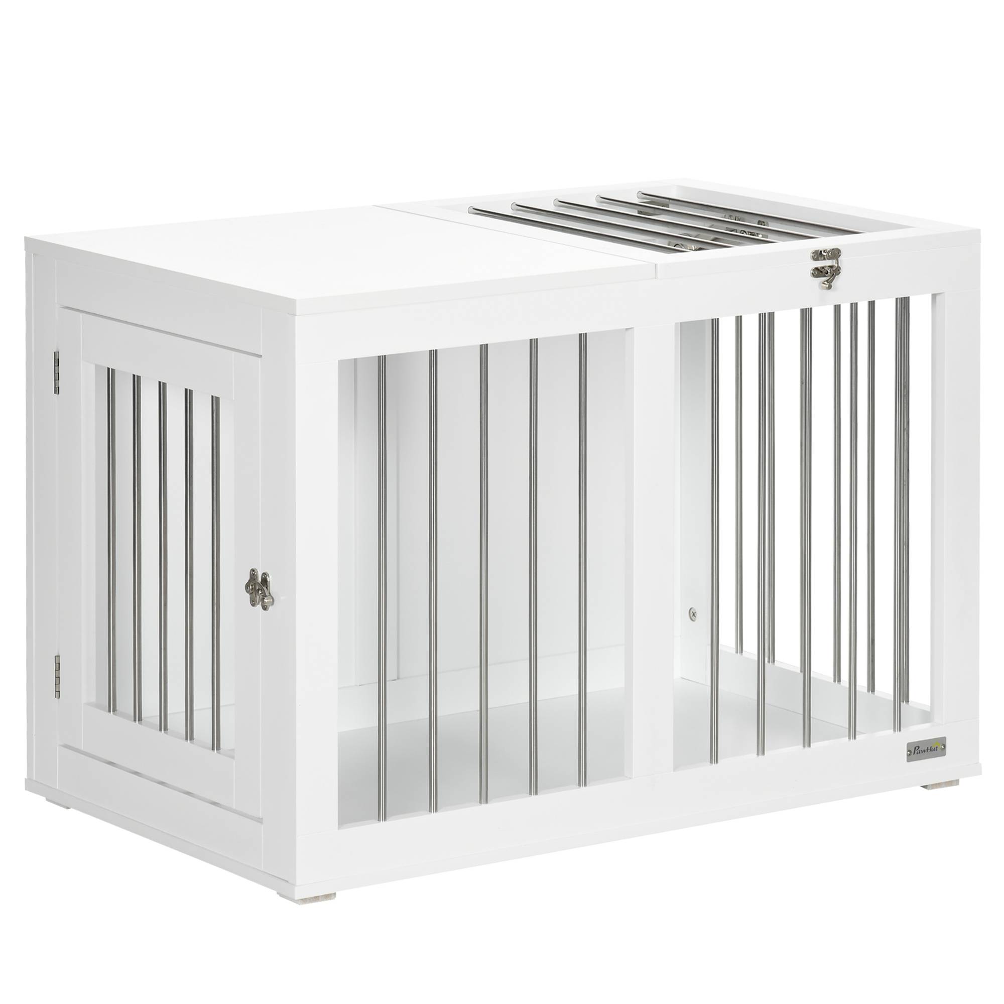 Sans Marque - Cage 2 portes, verrouillable, grille acier, 80x50x56,5 cm, Blanc + Argent - Image 1