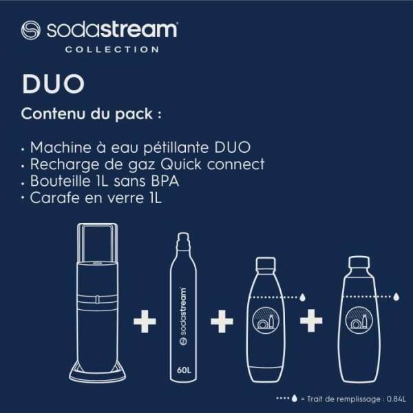 Machine a Soda Machine a eau pétillante SODASTREAM - DUO Noire - 2 bouteilles 1L compatible lave-vaisselle + 1 recharge de gaz 60L - Image 3