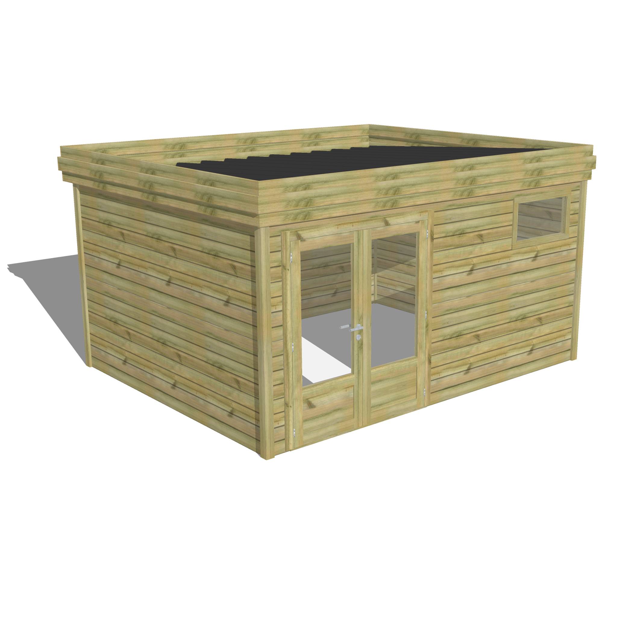 ABRI DE JARDIN bois  autoclave 27mm - 4,34x3,44m / 15m2 - Bac acier - Abri Français - Image 1
