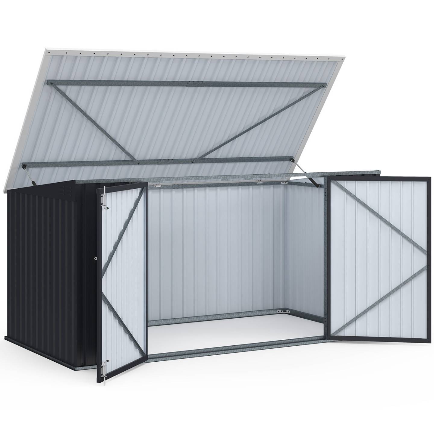 IDMARKET - Abri de jardin XXL en métal gris anthracite verrouillable multi-rangement pour stockage vélos, outils, poubelles - Image 3