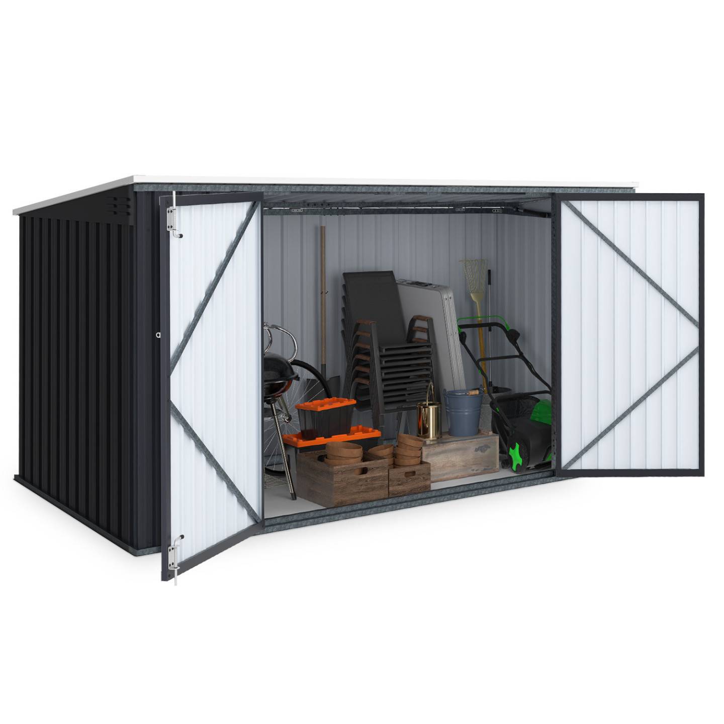 IDMARKET - Abri de jardin XXL en métal gris anthracite verrouillable multi-rangement pour stockage vélos, outils, poubelles - Image 5