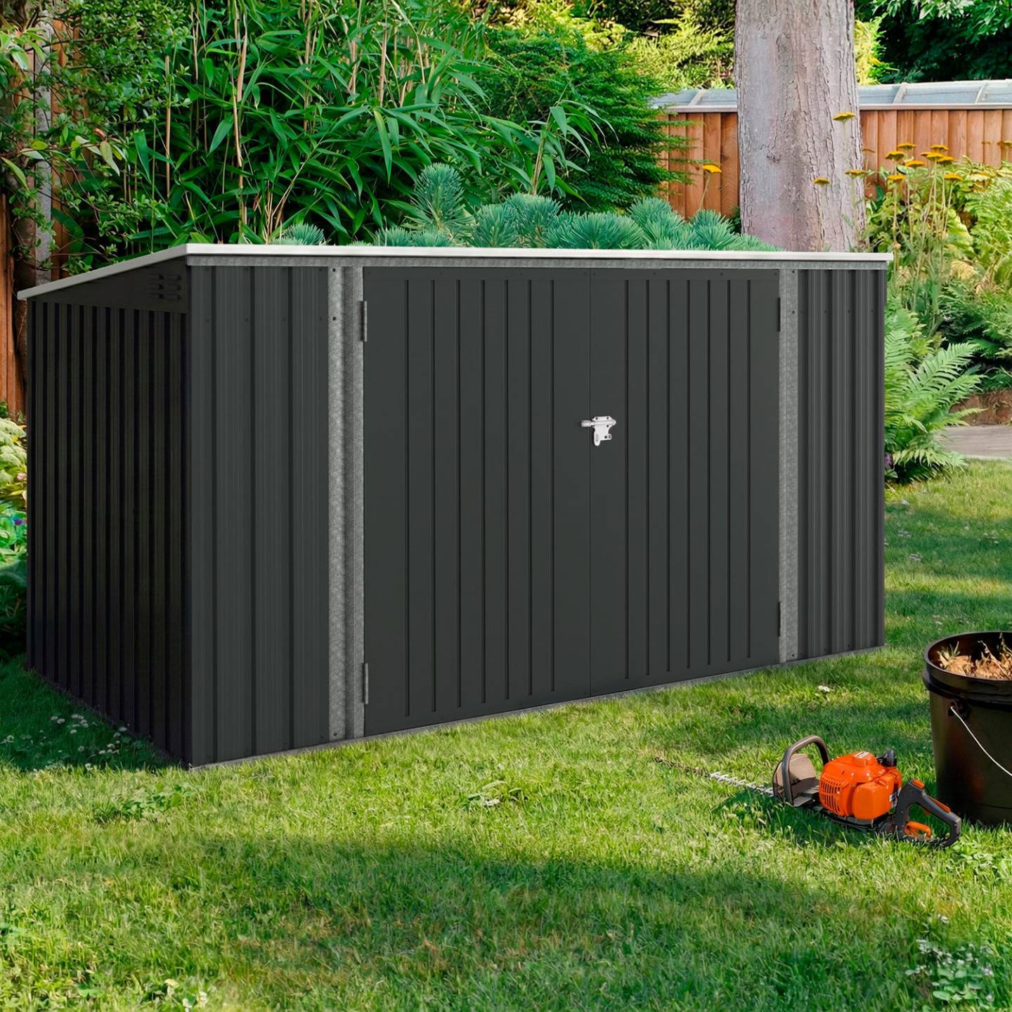 IDMARKET - Abri de jardin XXL en métal gris anthracite verrouillable multi-rangement pour stockage vélos, outils, poubelles - Image 4