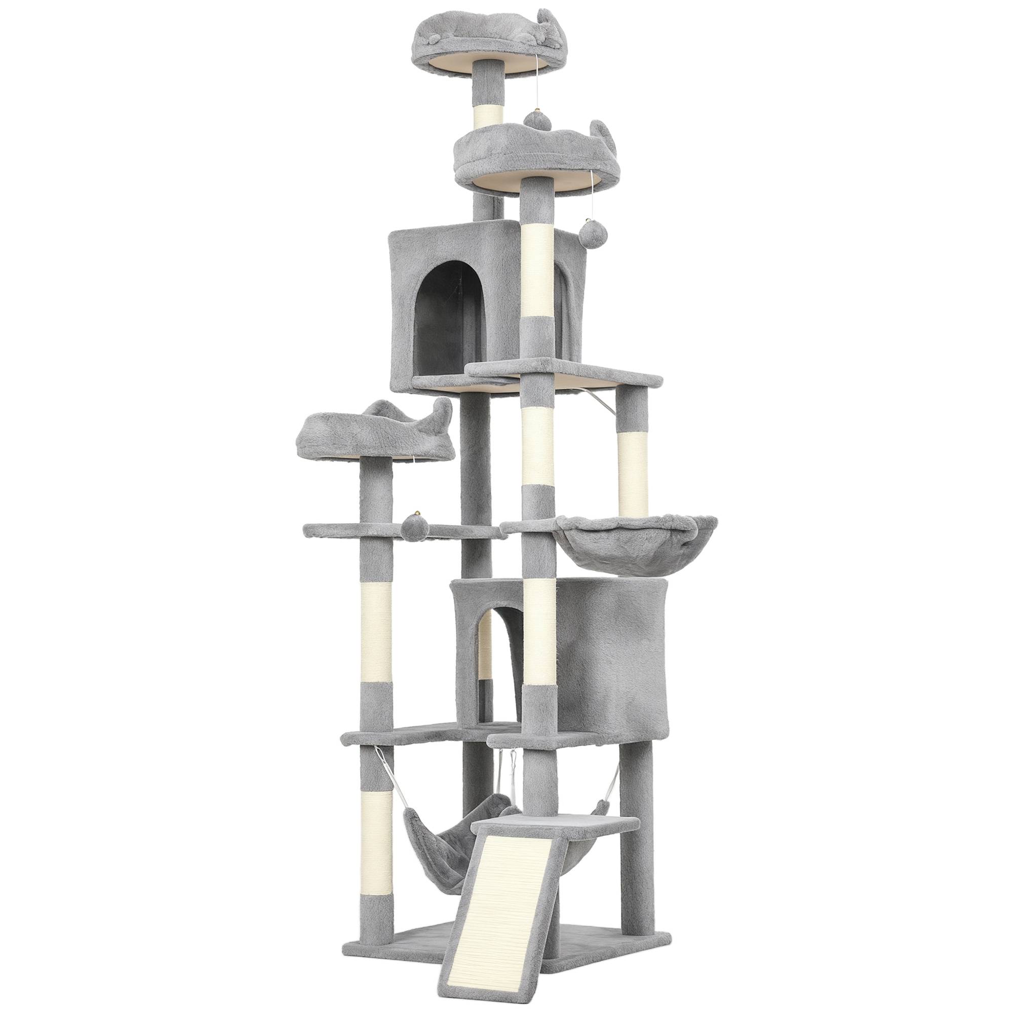 arbre à chat 2 hamacs 3 perchoirs 2 niches 3 plateformes chat intérieur 48x48x192 cm gris crème grand griffoir - Image 2