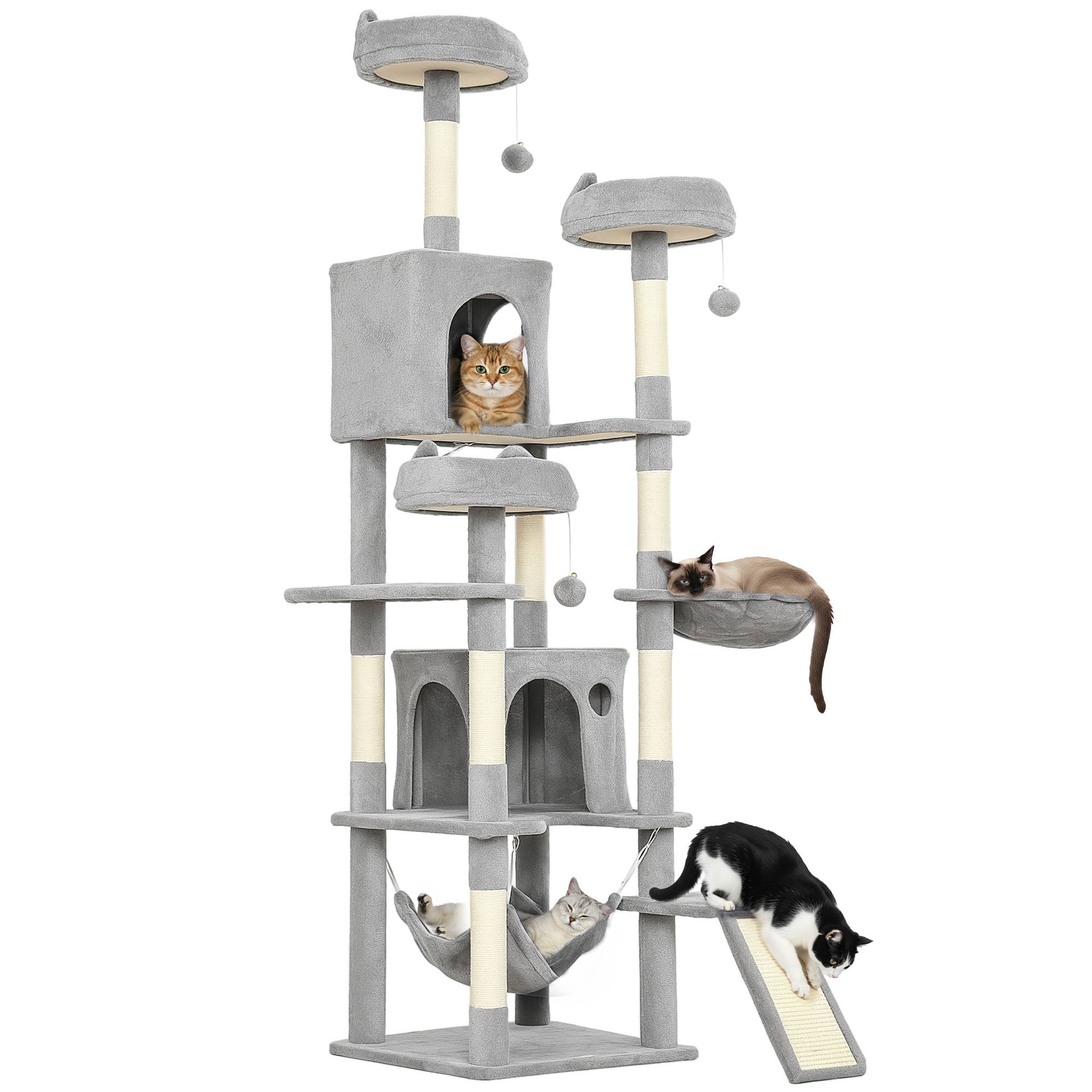 arbre à chat 2 hamacs 3 perchoirs 2 niches 3 plateformes chat intérieur 48x48x192 cm gris crème grand griffoir - Image 1