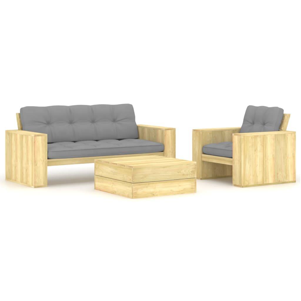 Helloshop26 - Salon de jardin meuble d'extérieur ensemble de mobilier 3 pièces avec coussins bois de pin imprégné - Image 1