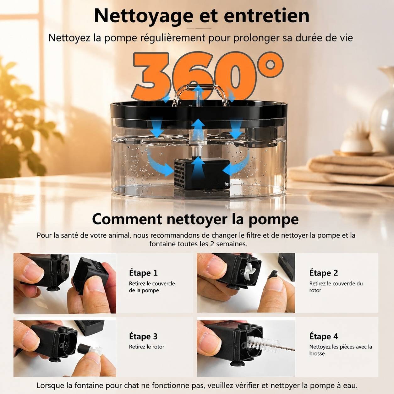 Fontaine à Eau Automatique pour Animaux 2.2L Triple Filtrage Silencieuse Débit Double Niveau Visible - Image 7