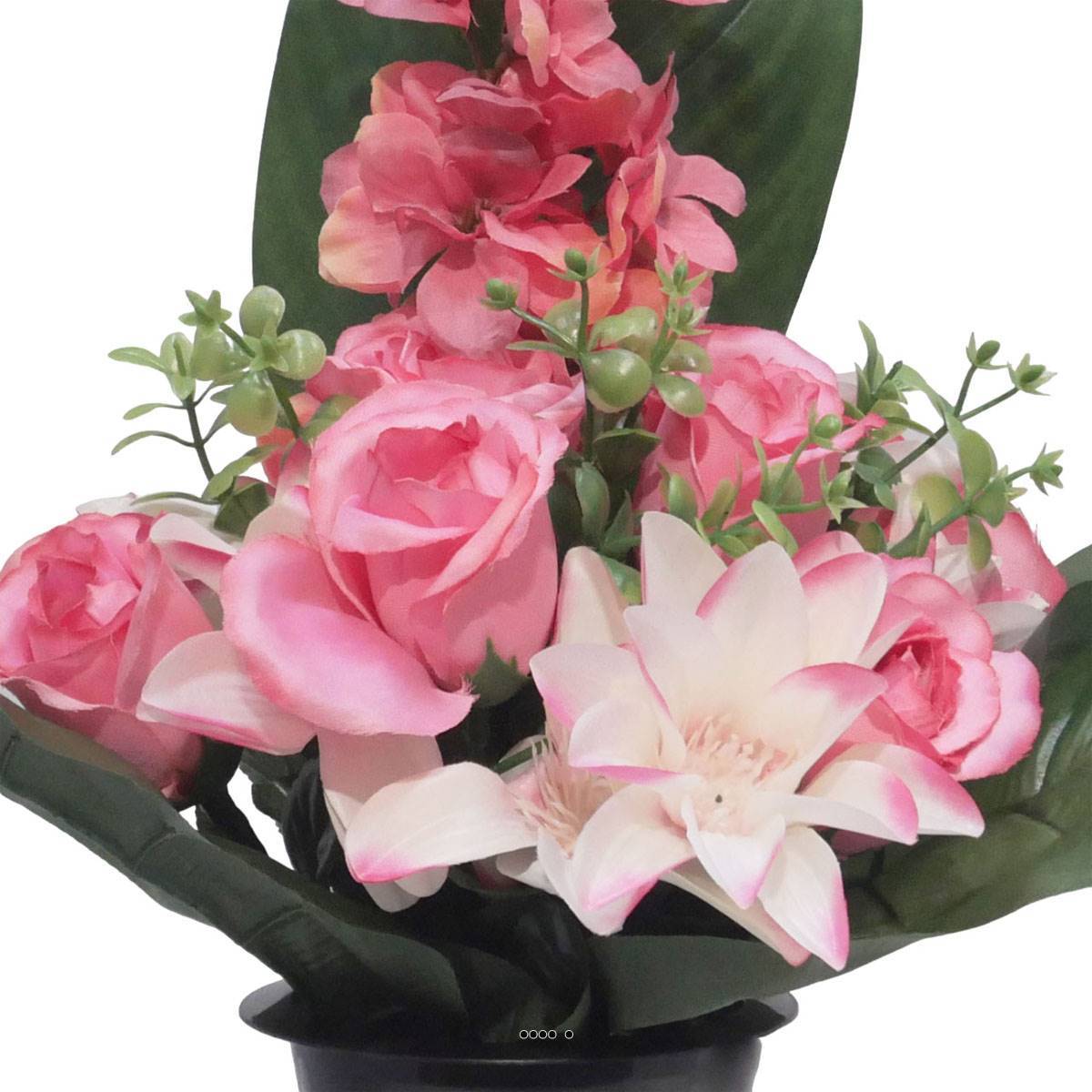 Artificielles - Pot Cone de fleurs artificielles de Rose, Orchidée et delphinium Rose pour la Toussaint - couleur: Rose 715 - Image 3