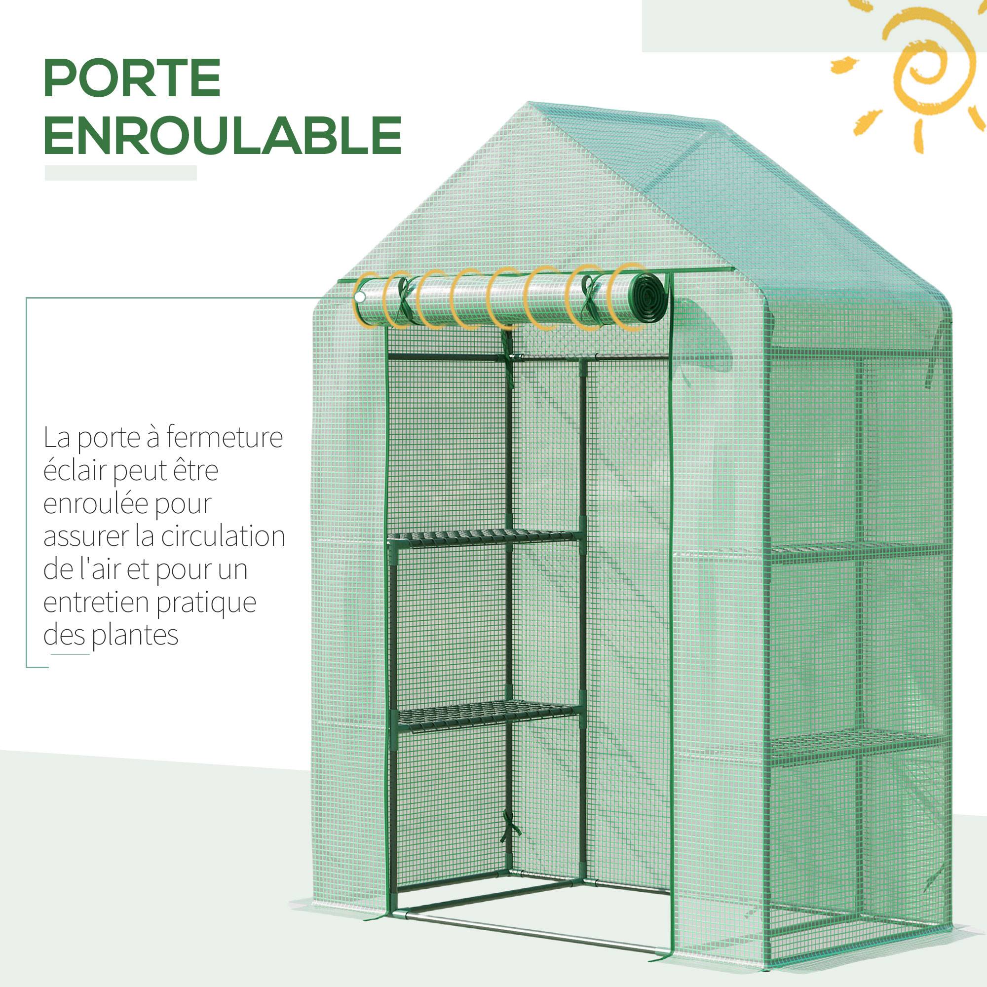 Sans Marque - Serre de Jardin avec Étagères 3 Niveaux, Petite Serre de Balcon en Bâche PE 140 g/㎡ Renforcée 141 x 72 x 191 cm, Vert - Image 8