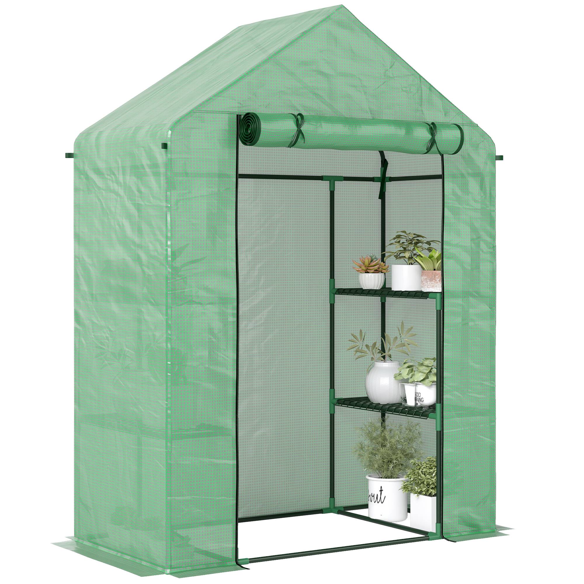 Sans Marque - Serre de Jardin avec Étagères 3 Niveaux, Petite Serre de Balcon en Bâche PE 140 g/㎡ Renforcée 141 x 72 x 191 cm, Vert - Image 1