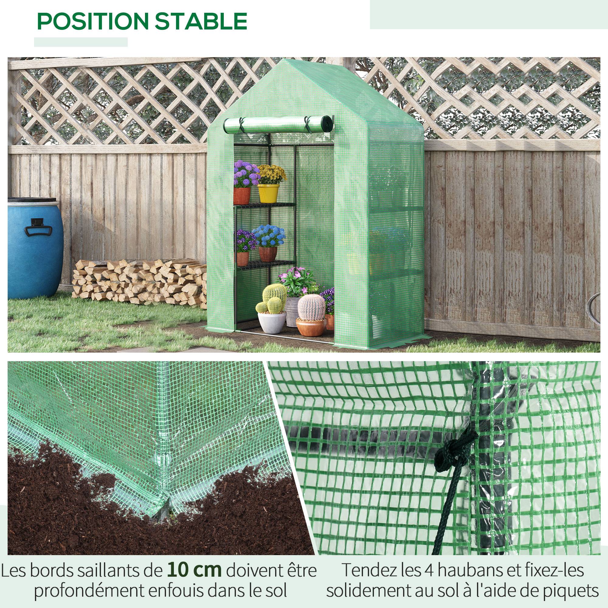 Sans Marque - Serre de Jardin avec Étagères 3 Niveaux, Petite Serre de Balcon en Bâche PE 140 g/㎡ Renforcée 141 x 72 x 191 cm, Vert - Image 7