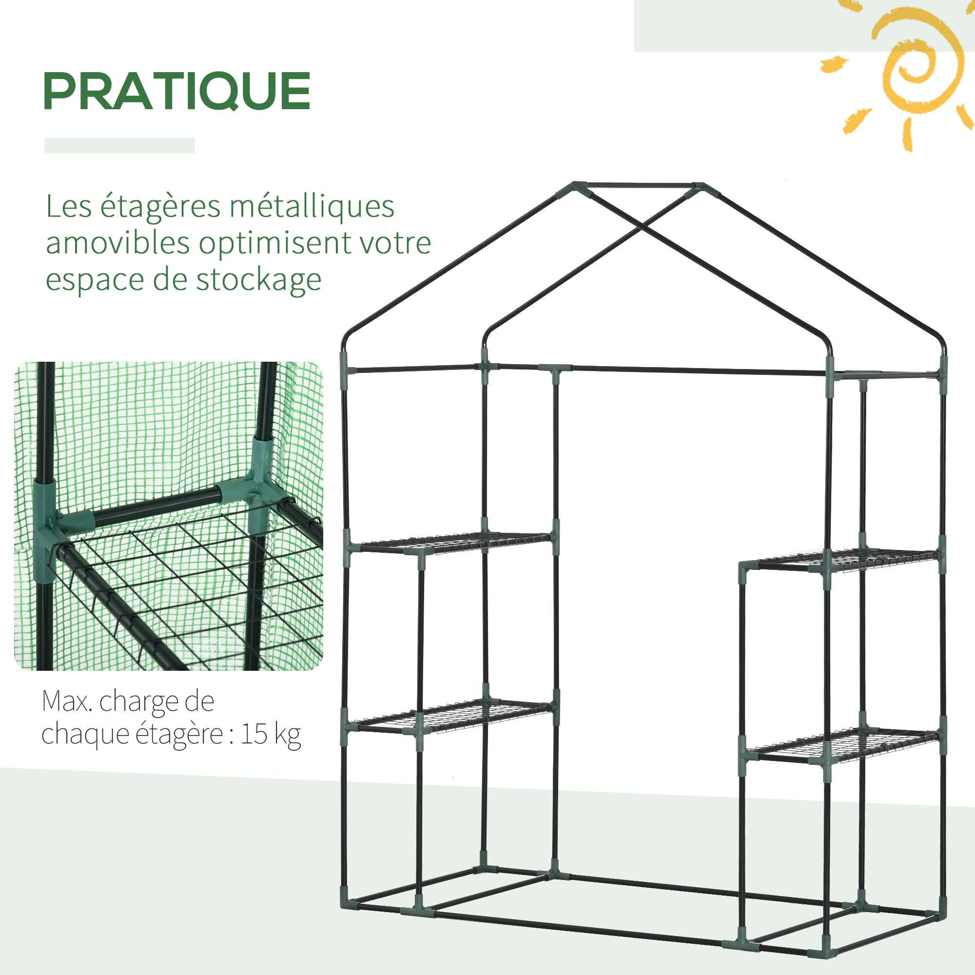 Sans Marque - Serre de Jardin avec Étagères 3 Niveaux, Petite Serre de Balcon en Bâche PE 140 g/㎡ Renforcée 141 x 72 x 191 cm, Vert - Image 9