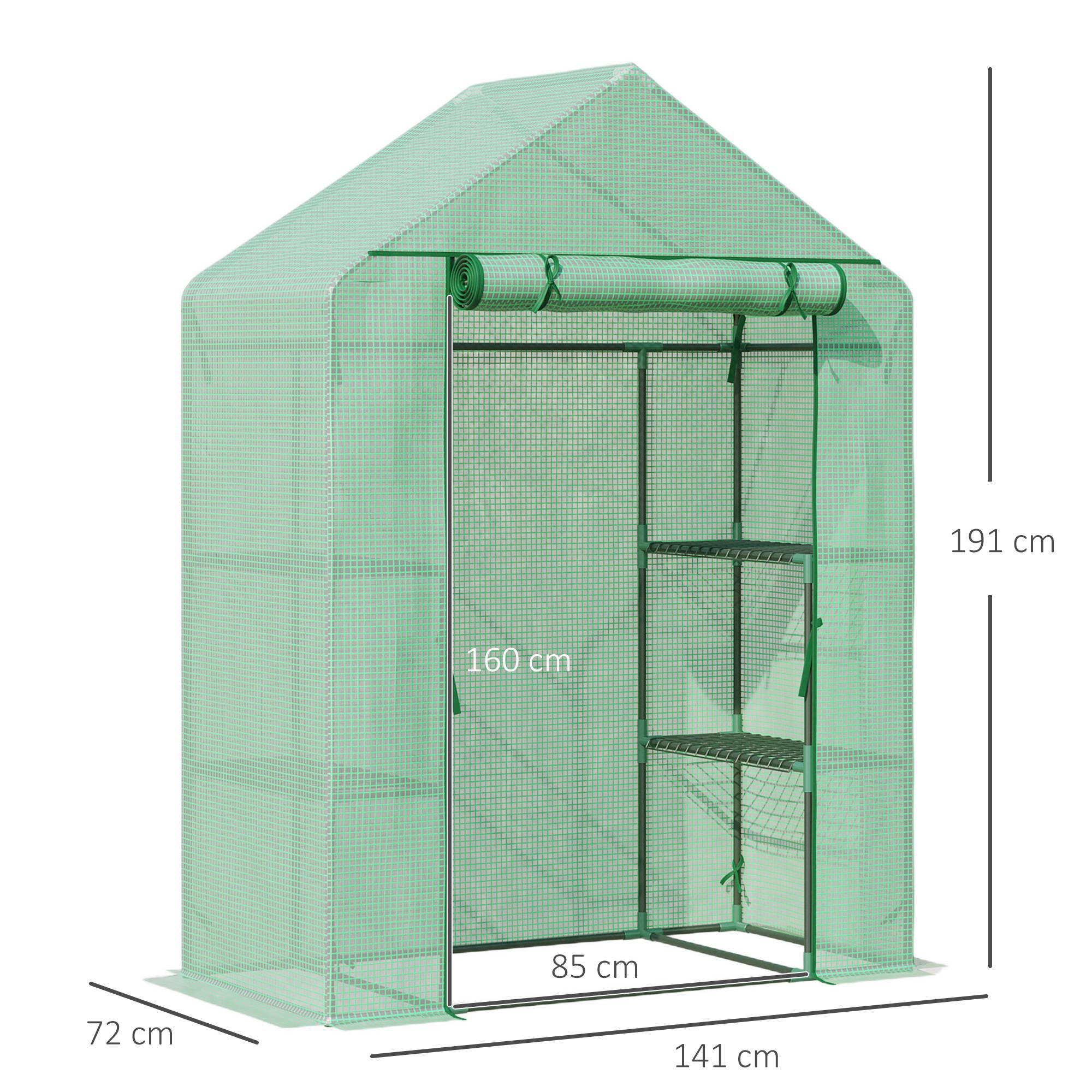 Sans Marque - Serre de Jardin avec Étagères 3 Niveaux, Petite Serre de Balcon en Bâche PE 140 g/㎡ Renforcée 141 x 72 x 191 cm, Vert - Image 5
