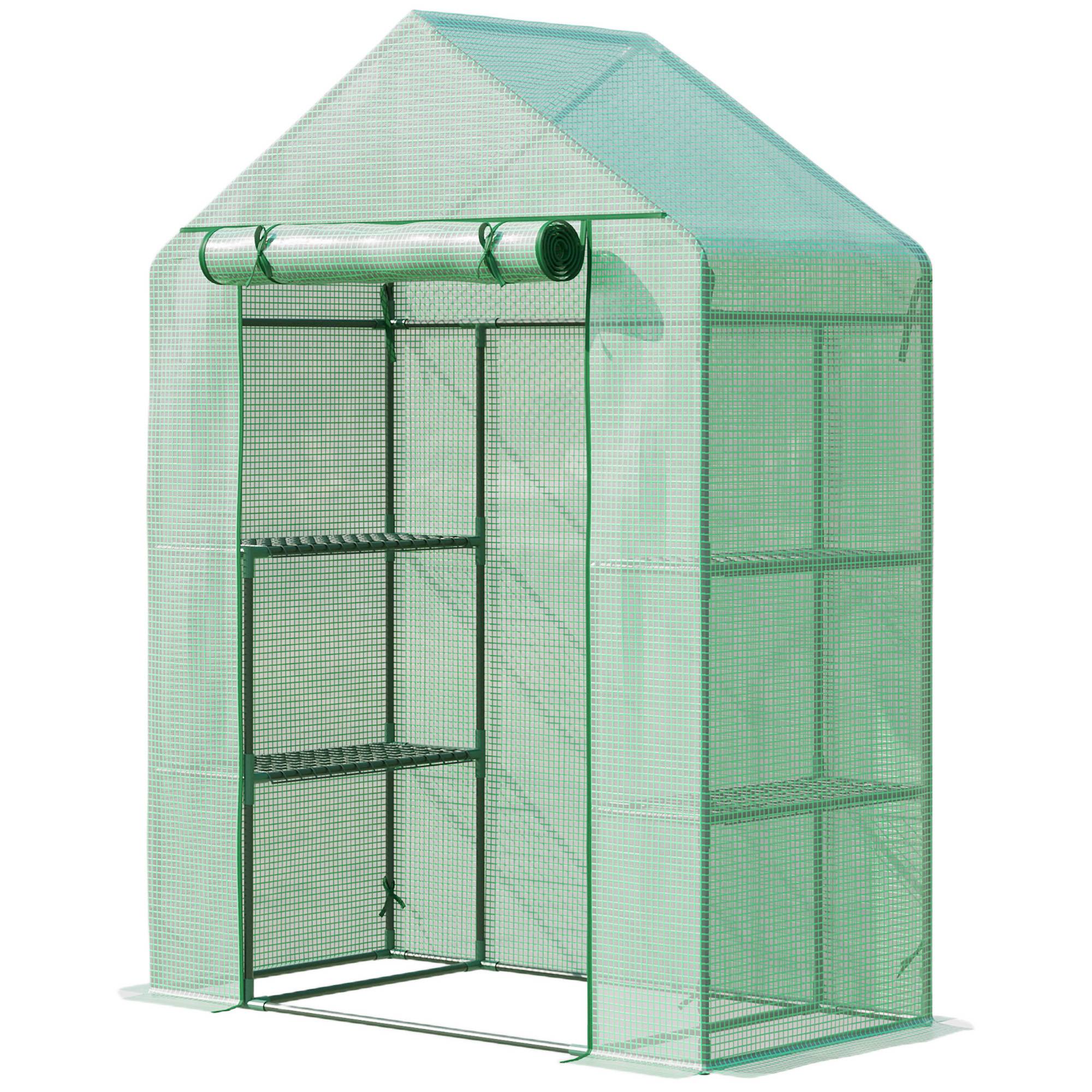Sans Marque - Serre de Jardin avec Étagères 3 Niveaux, Petite Serre de Balcon en Bâche PE 140 g/㎡ Renforcée 141 x 72 x 191 cm, Vert - Image 2